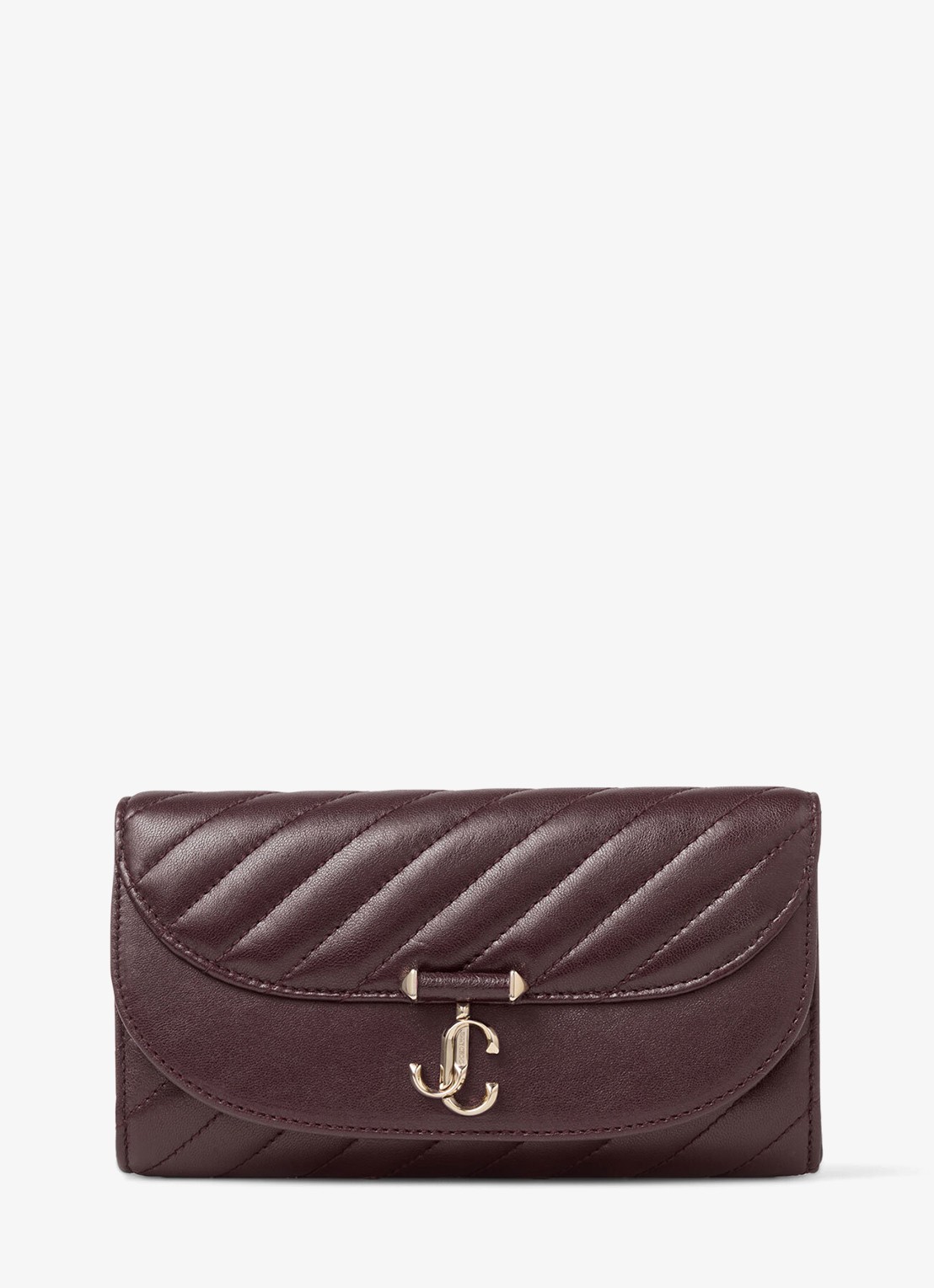 Jimmy Choo Curve clutch van lamsleer met afneembare schouderriem - voorkant 2 deep merlot