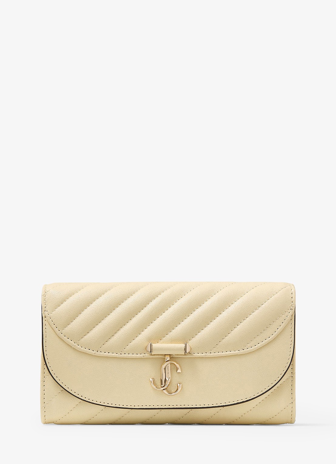 Jimmy Choo Curve clutch van lamsleer met afneembare schouderriem - voorkant 4 creme