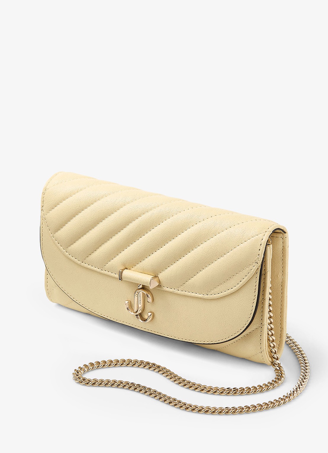 Jimmy Choo Curve clutch van lamsleer met afneembare schouderriem - voorkant 5 creme