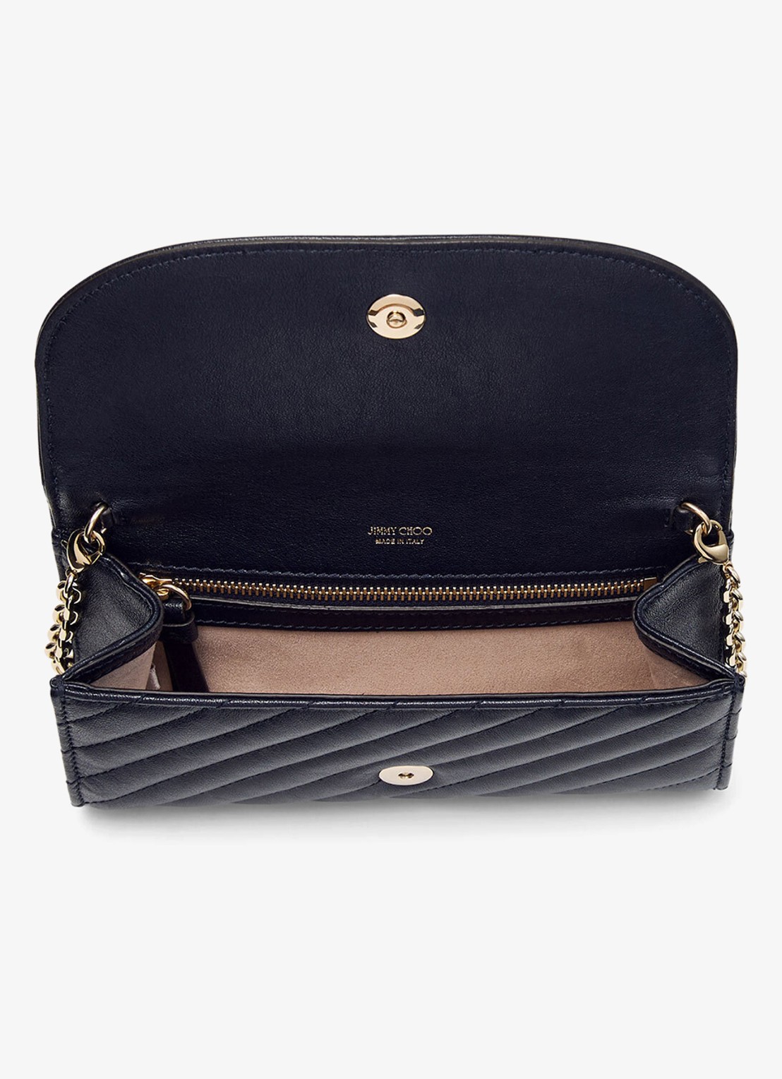 Jimmy Choo Curve clutch van lamsleer met afneembare schouderriem - detail 2 donkerblauw