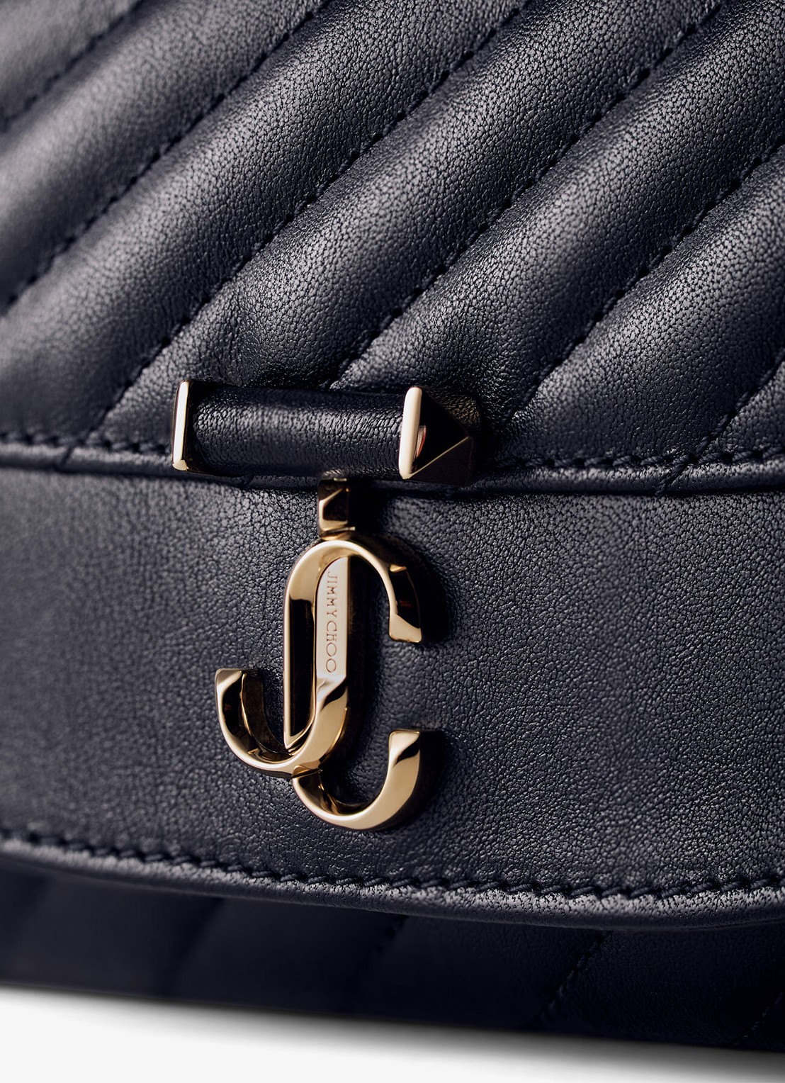 Jimmy Choo Curve clutch van lamsleer met afneembare schouderriem - detail 3 donkerblauw