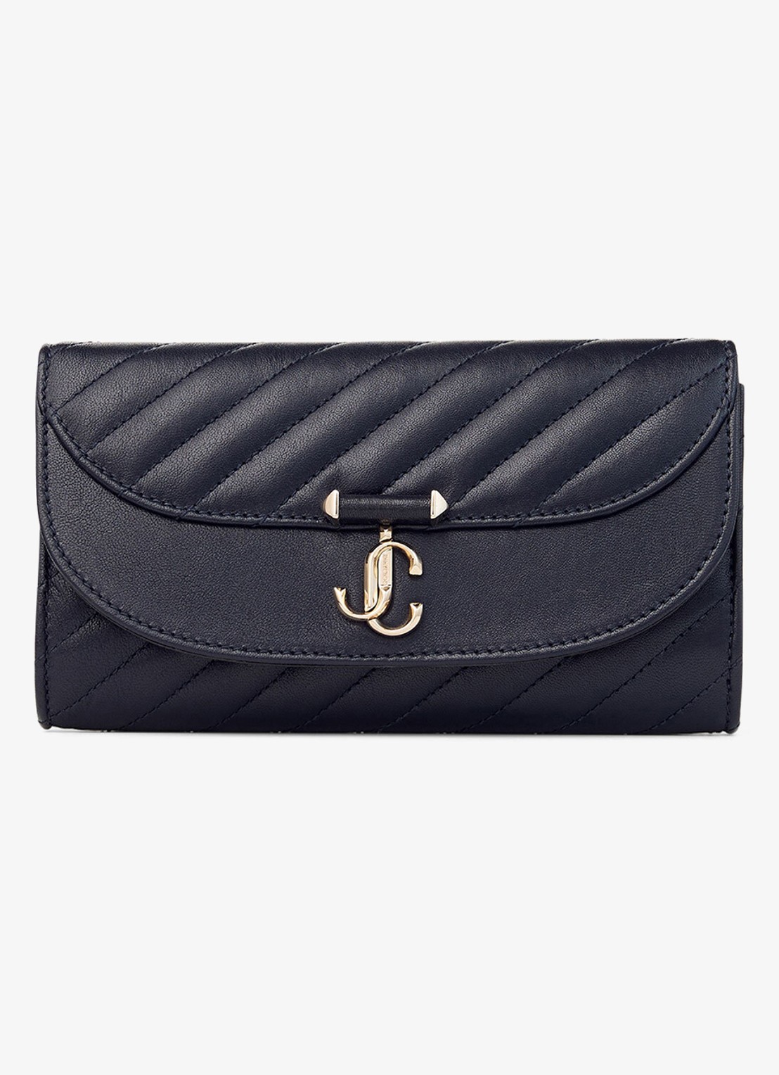 Jimmy Choo Curve clutch van lamsleer met afneembare schouderriem - voorkant 4 donkerblauw