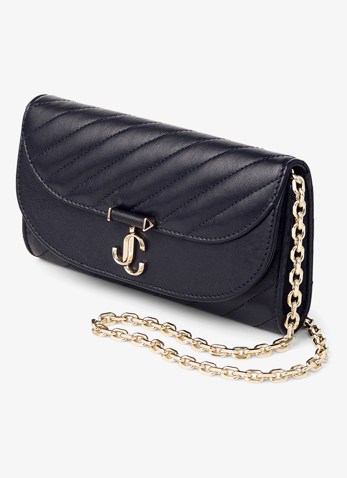 Jimmy Choo Curve clutch van lamsleer met afneembare schouderriem - voorkant 5 donkerblauw