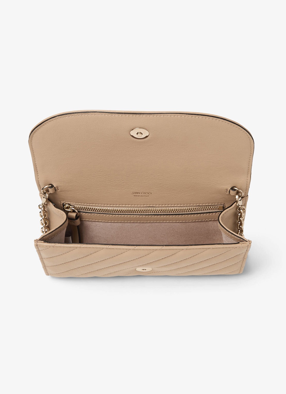 Jimmy Choo Curve clutch van lamsleer met afneembare schouderriem - detail 2 beige