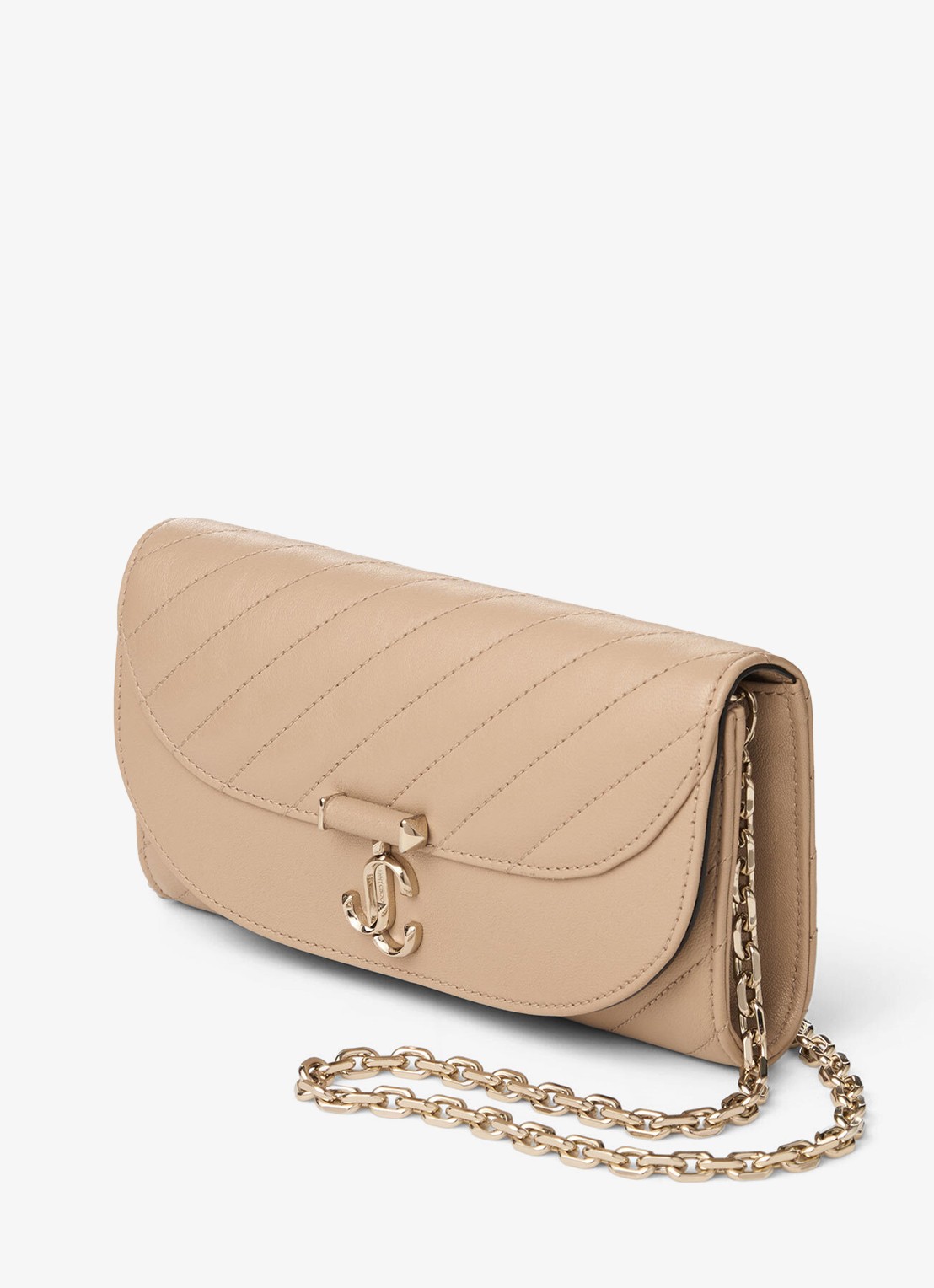 Jimmy Choo Curve clutch van lamsleer met afneembare schouderriem - voorkant 5 beige