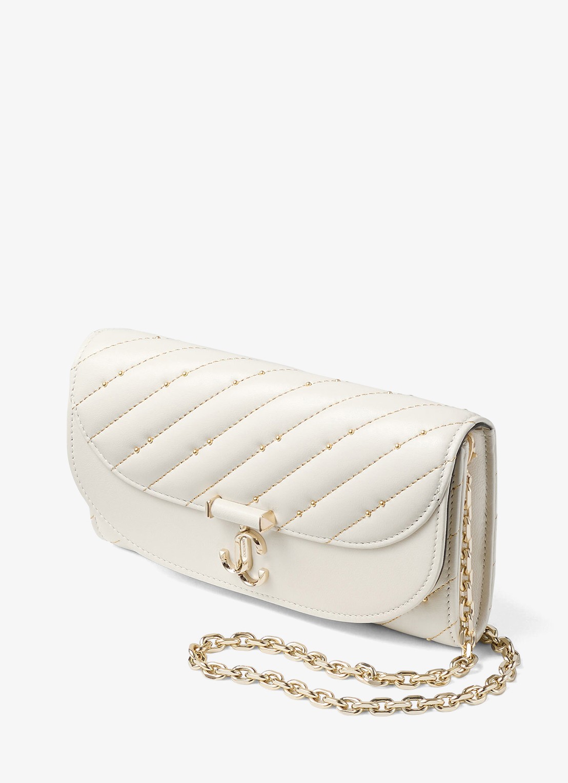 Jimmy Choo Curve clutch van lamsleer met afneembare schouderriem - detail 4 gebroken wit