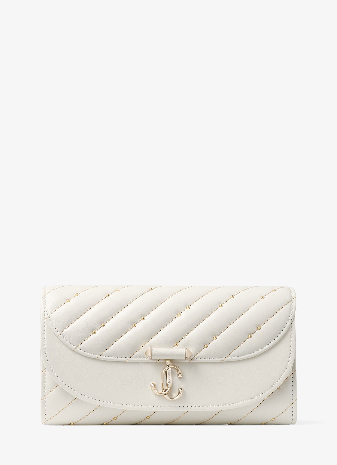 Jimmy Choo Curve clutch van lamsleer met afneembare schouderriem - voorkant 2 gebroken wit