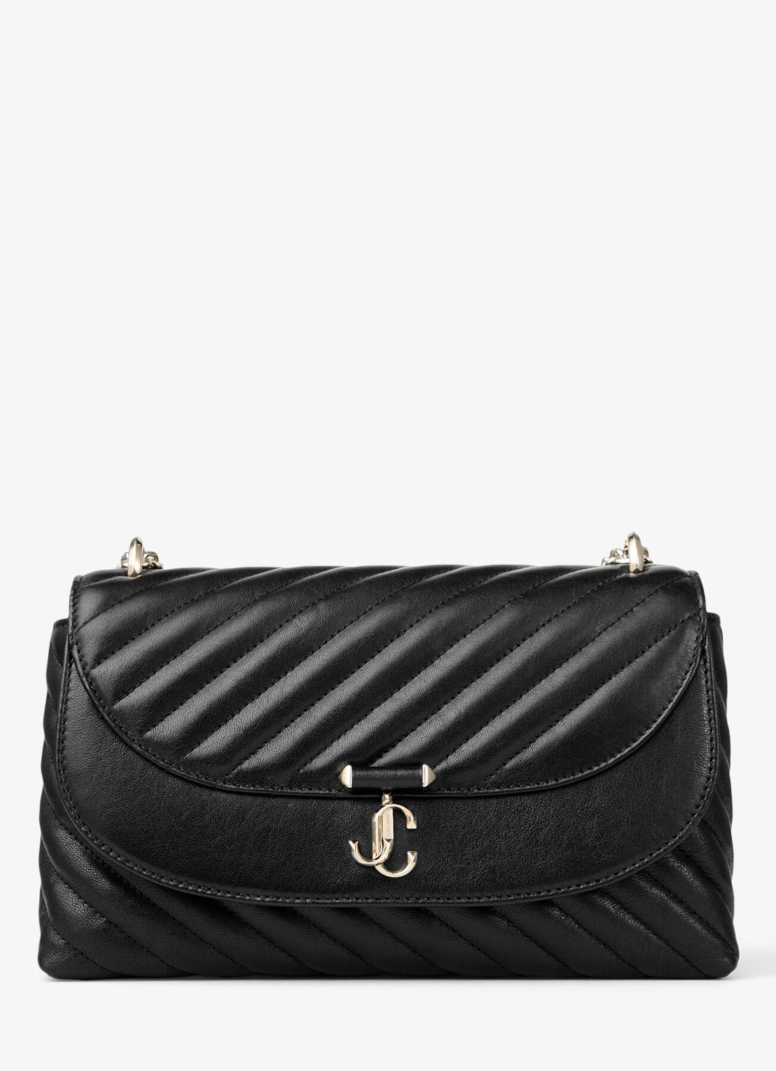 Jimmy Choo Curve M crossbodytas van lamsleer - voorkant 3 zwart