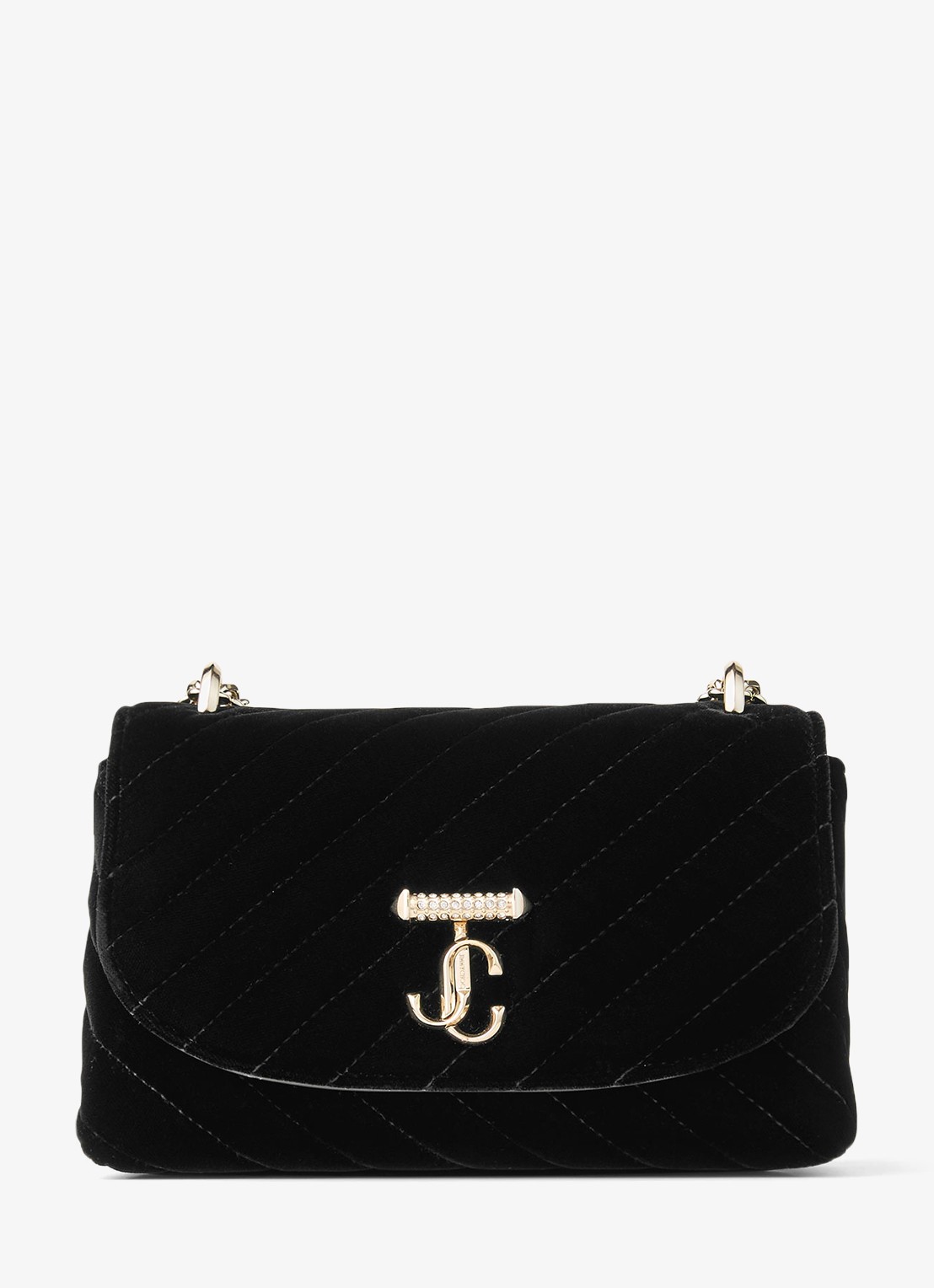 Jimmy Choo Curve S crossbodytas van fluweel - voorkant 4 zwart