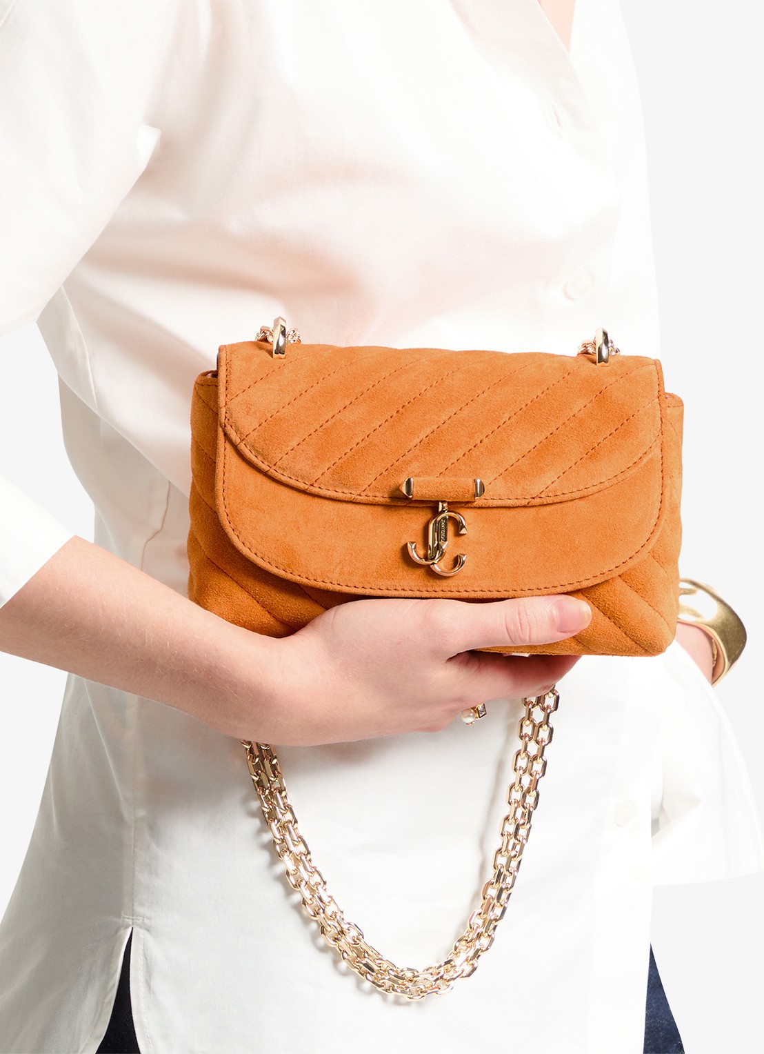 Jimmy Choo Curve S crossbodytas van kalfssuède - voorkant 5 oranje