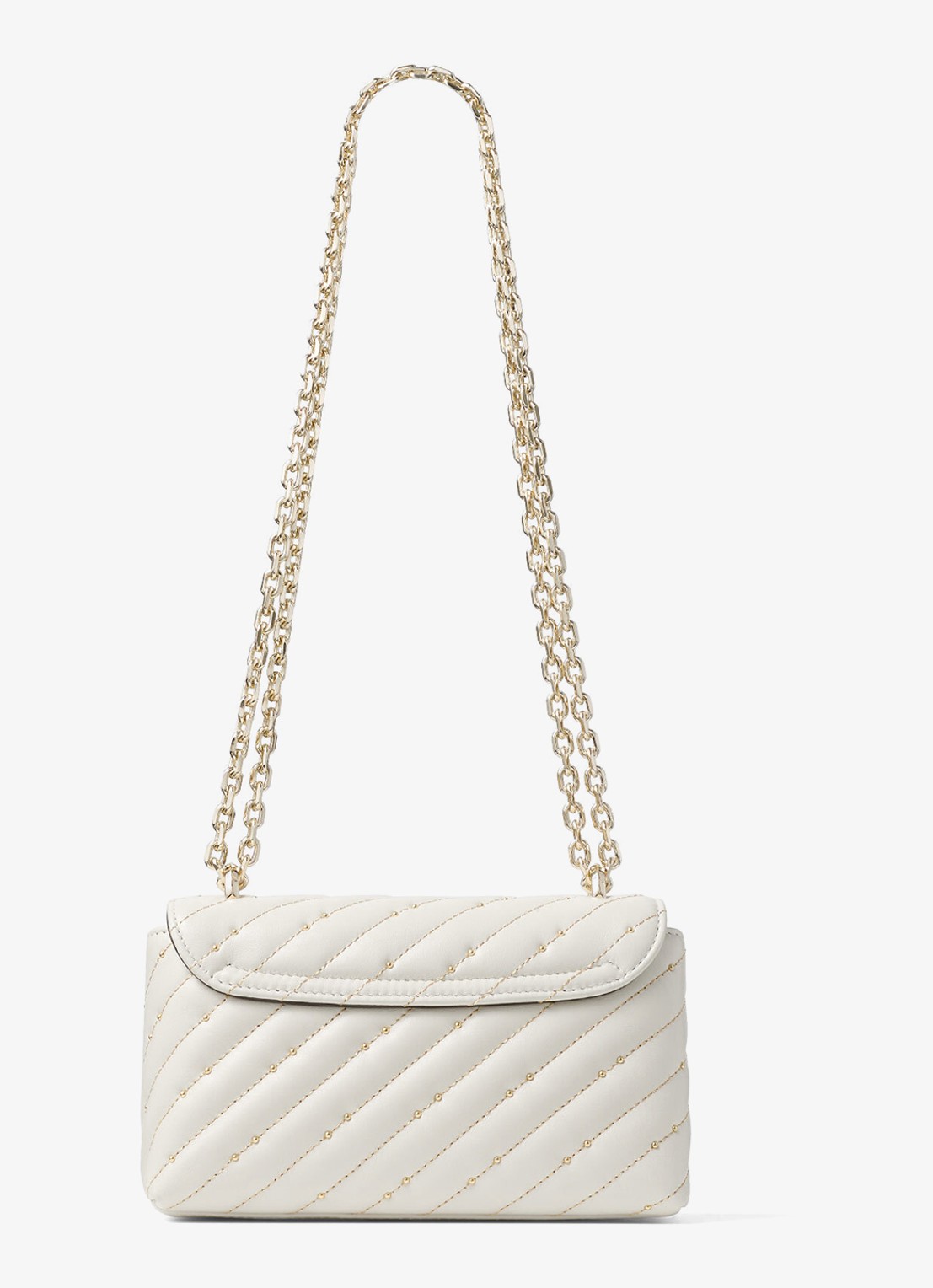 Jimmy Choo Curve S crossbodytas van lamsleer met studs - achterkant 3 gebroken wit