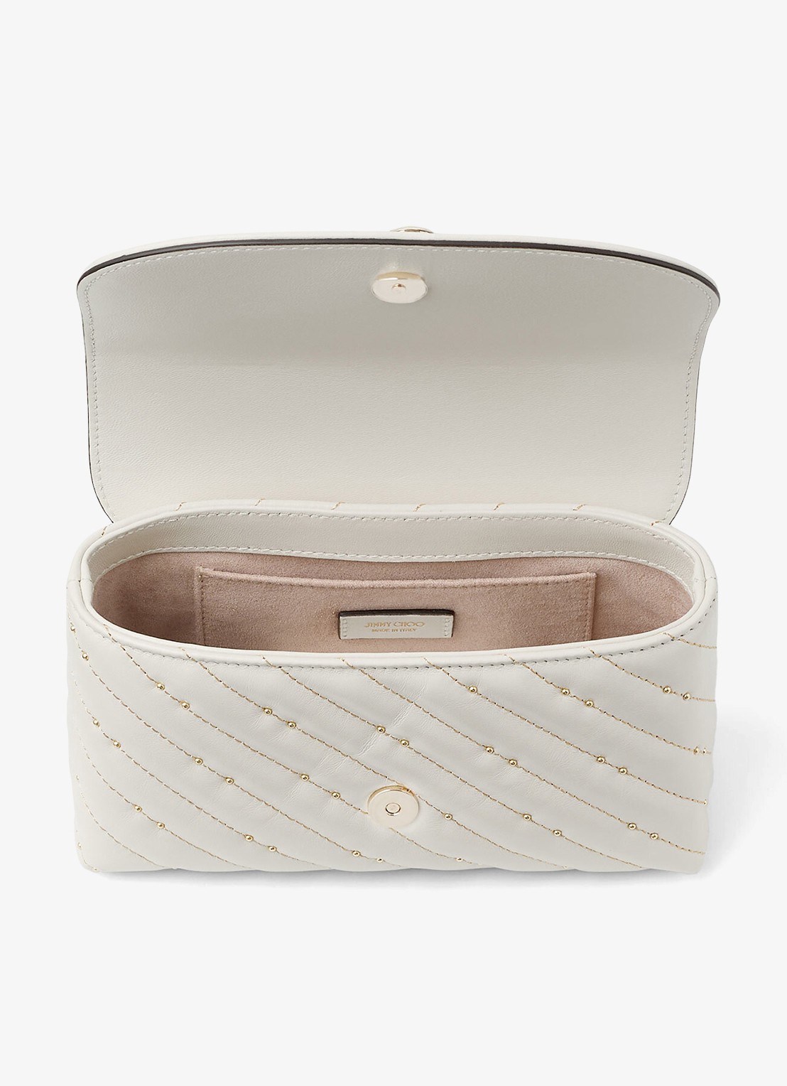 Jimmy Choo Curve S crossbodytas van lamsleer met studs - detail 5 gebroken wit