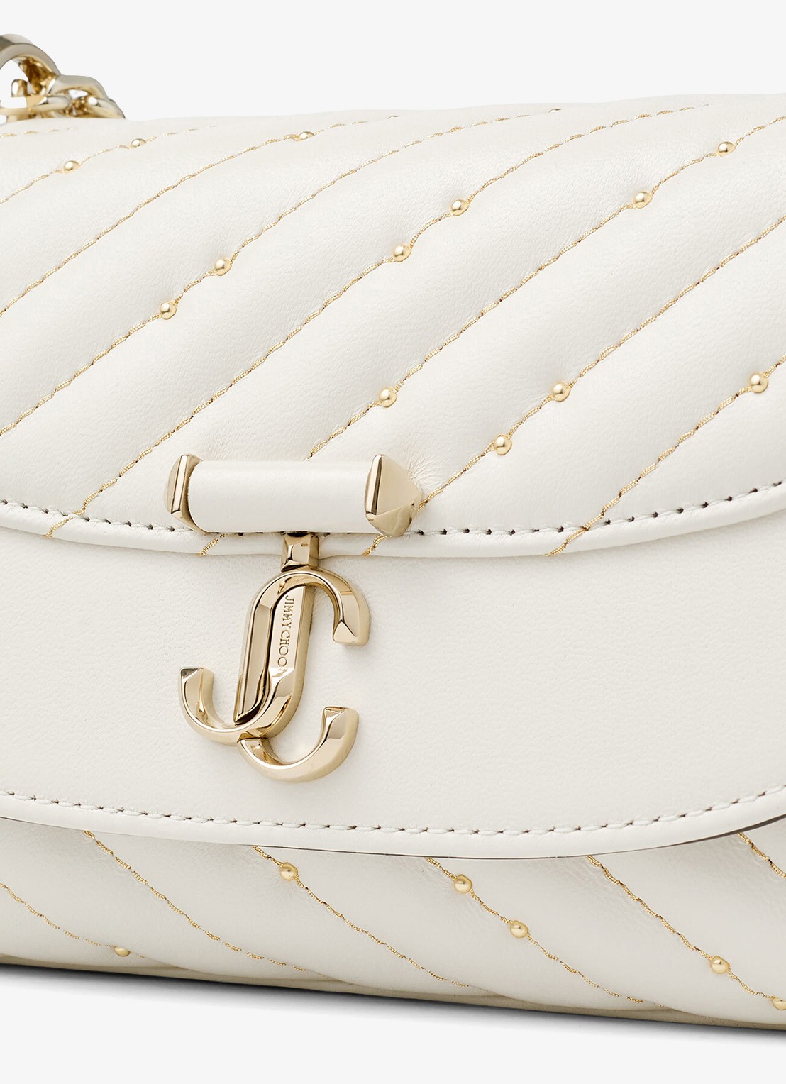 Jimmy Choo Curve S crossbodytas van lamsleer met studs - detail 6 gebroken wit