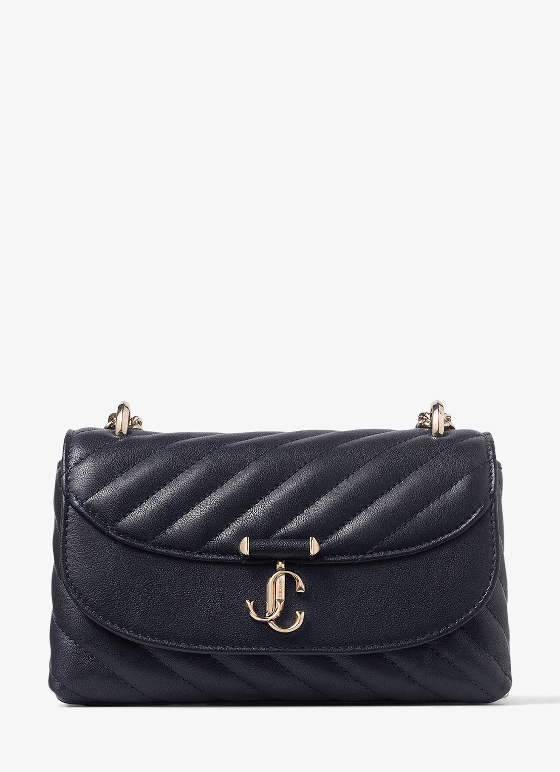 Jimmy Choo Curve S crossbodytas van lamsleer - voorkant donkerblauw