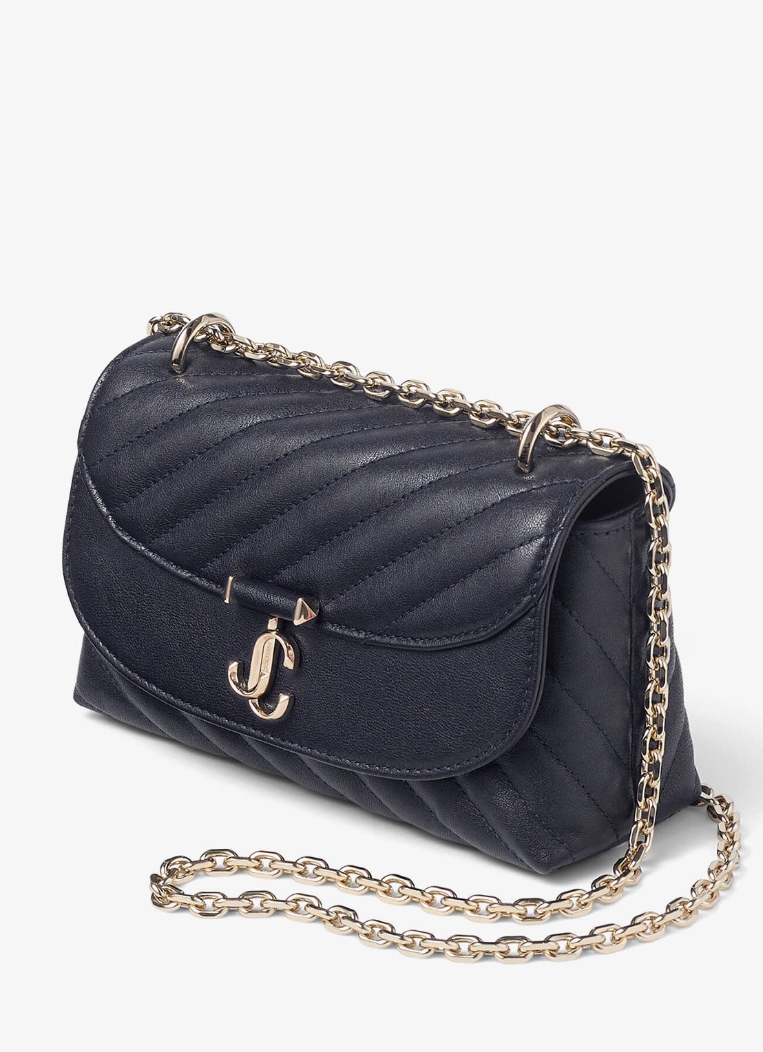 Jimmy Choo Curve S crossbodytas van lamsleer - voorkant 2 donkerblauw