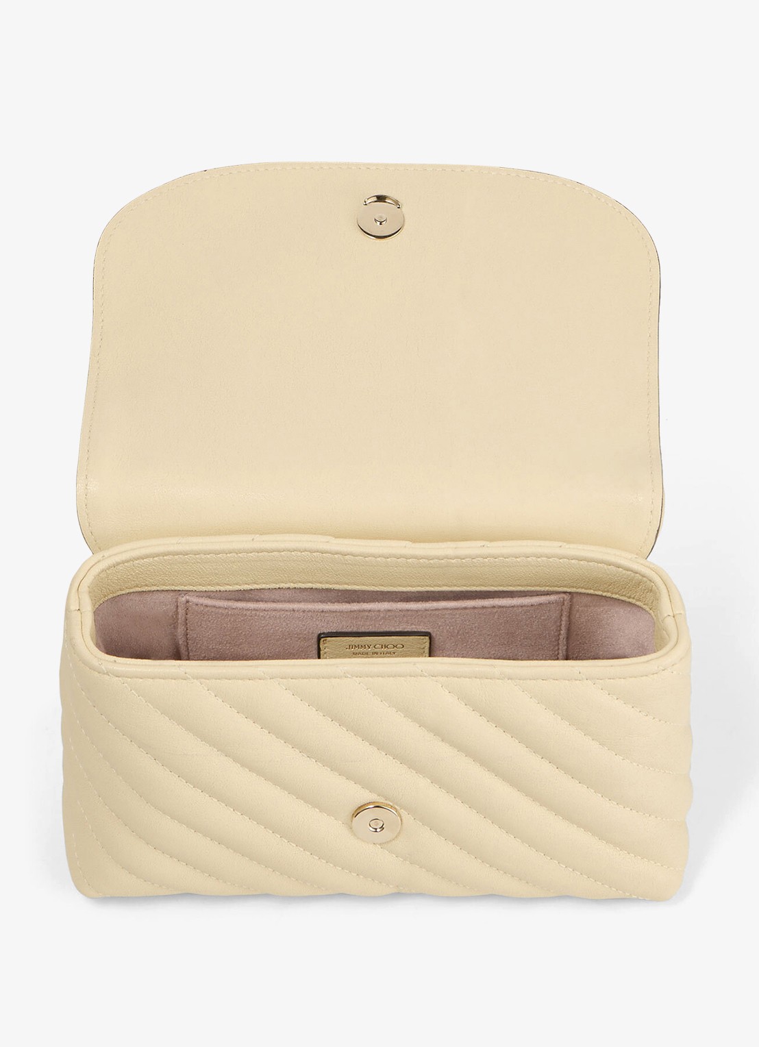 Jimmy Choo Curve S schoudertas van lamsleer - detail creme