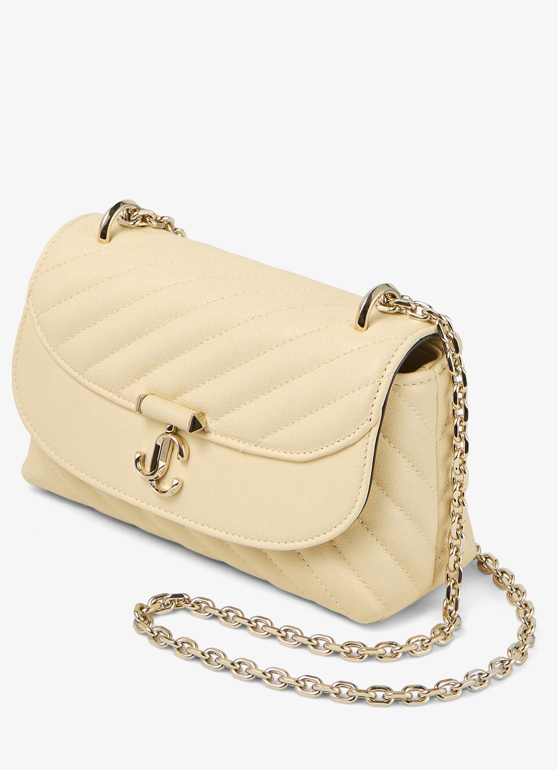 Jimmy Choo Curve S schoudertas van lamsleer - voorkant 6 creme