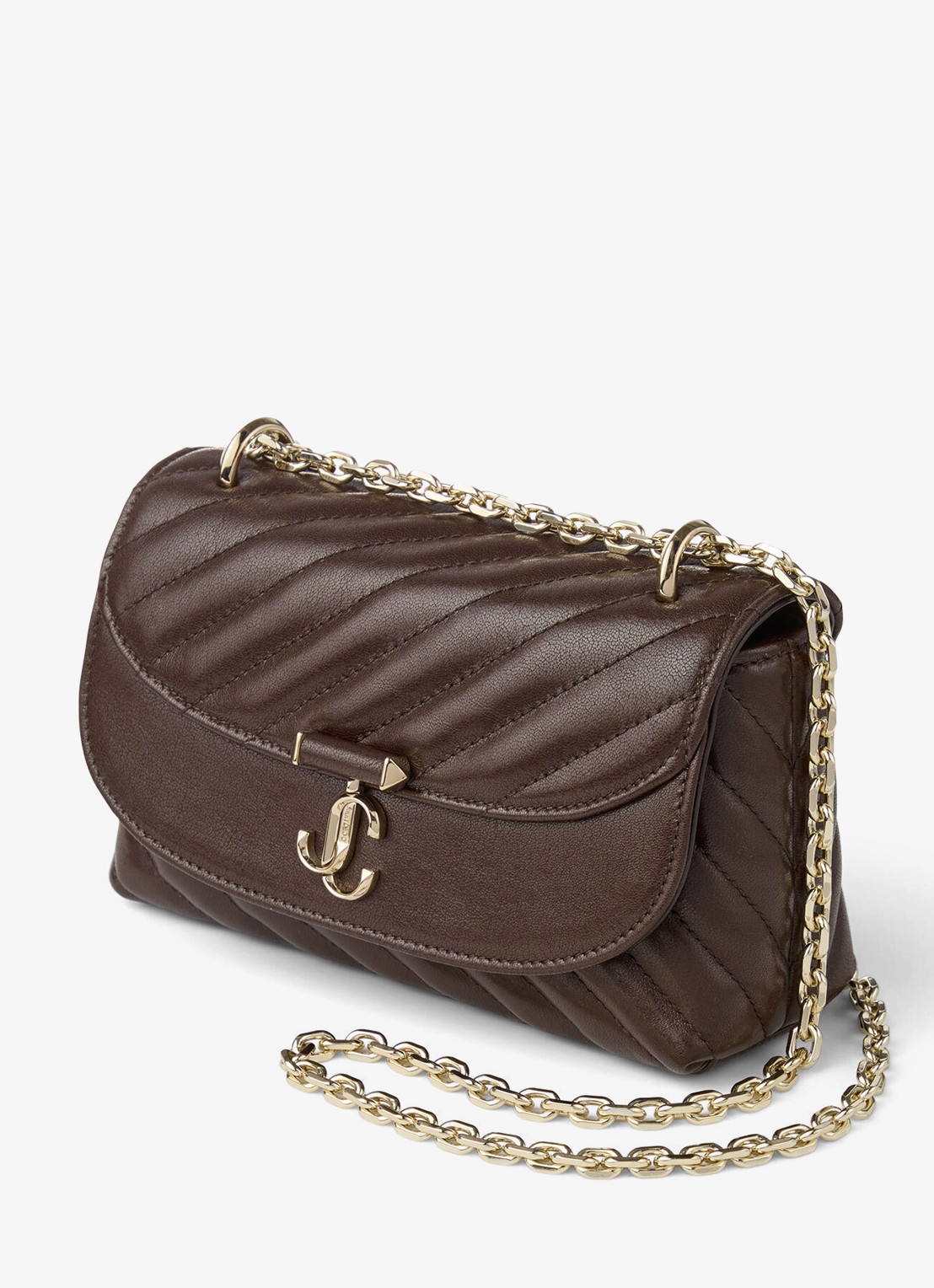 Jimmy Choo Curve S schoudertas van lamsleer - voorkant 2 donkerbruin