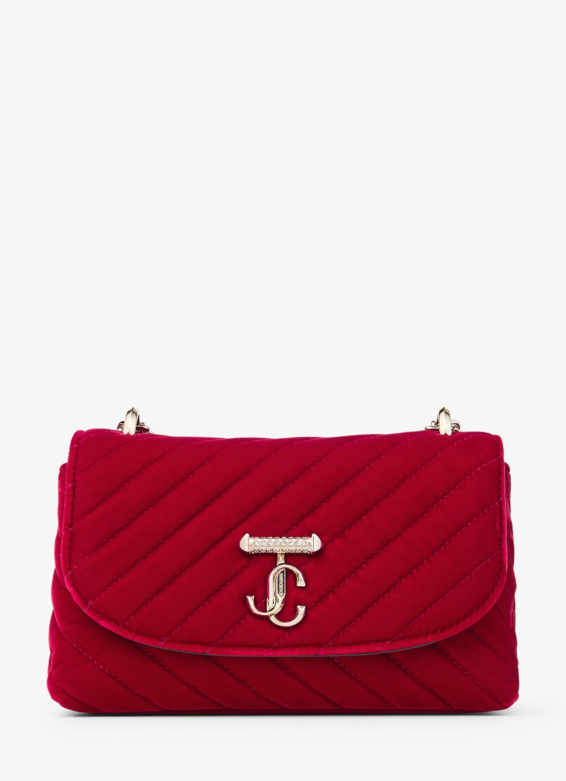 Jimmy Choo Curve Xbody/S crossbodytas van fluweel - voorkant 4 rood