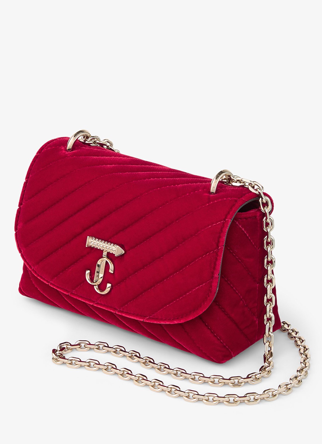 Jimmy Choo Curve Xbody/S crossbodytas van fluweel - voorkant 5 rood