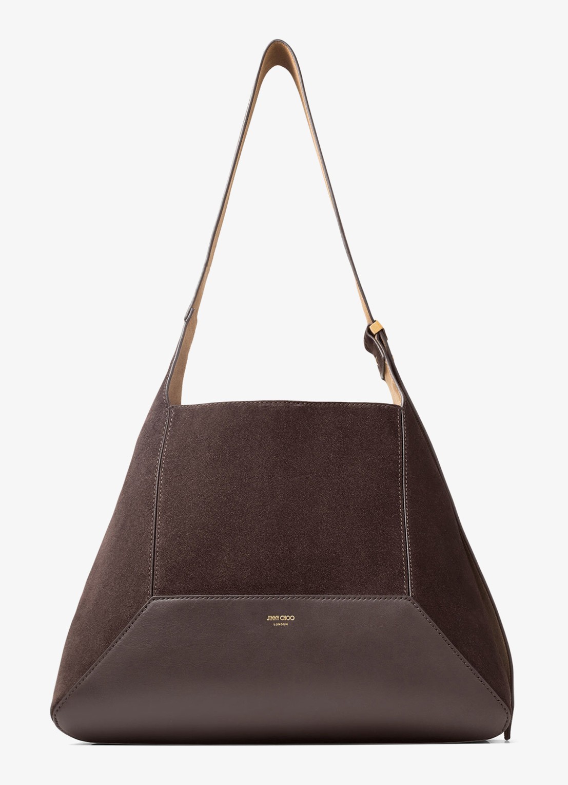 Jimmy Choo Diamond Hobo/M schoudertas van suède met leren details - voorkant 2 donkerbruin