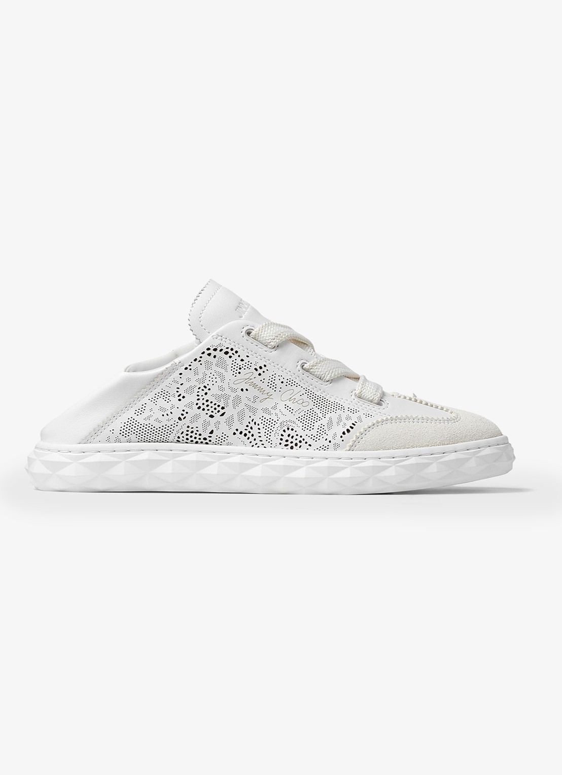 Jimmy Choo Diamond Light Flex/F sneaker van lamsleer met opengewerkt dessin - detail wit