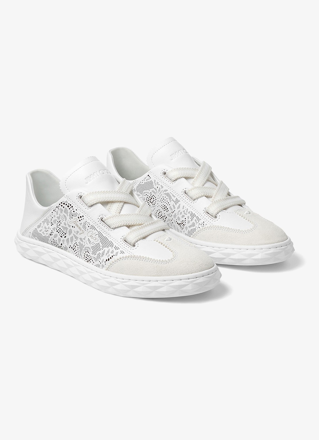 Jimmy Choo Diamond Light Flex/F sneaker van lamsleer met opengewerkt dessin - voorkant 5 wit