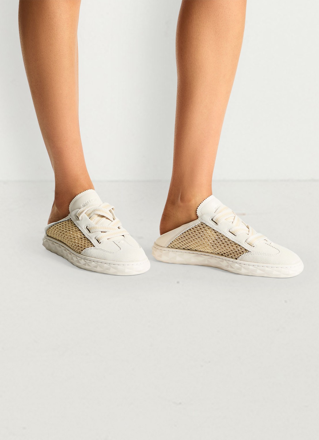 Jimmy Choo Diamond Light Flex/F sneaker van leer met mesh details - detail 8 gebroken wit
