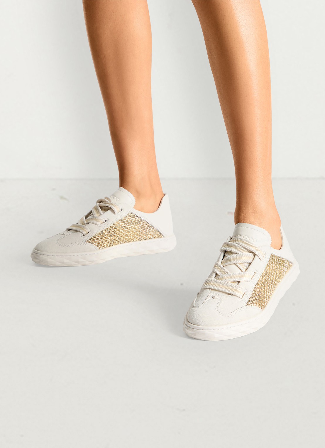 Jimmy Choo Diamond Light Flex/F sneaker van leer met mesh details - voorkant 3 gebroken wit