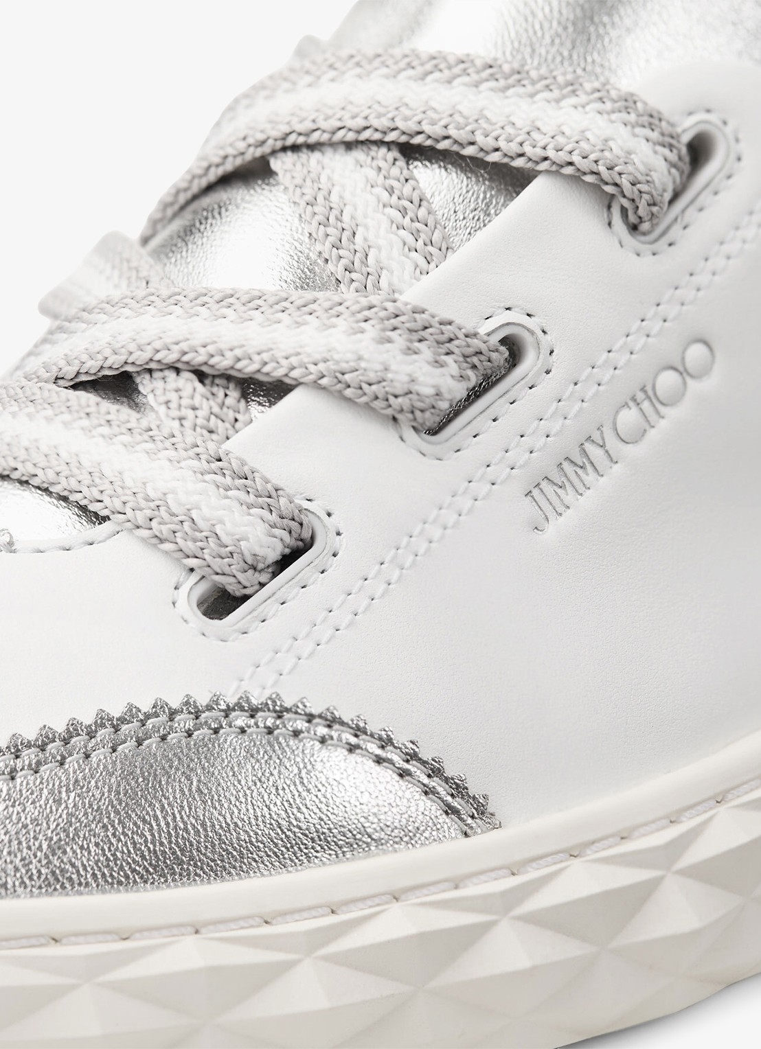 Jimmy Choo Diamond Light Flex/F sneaker van leer met metallic finish - detail 4 wit