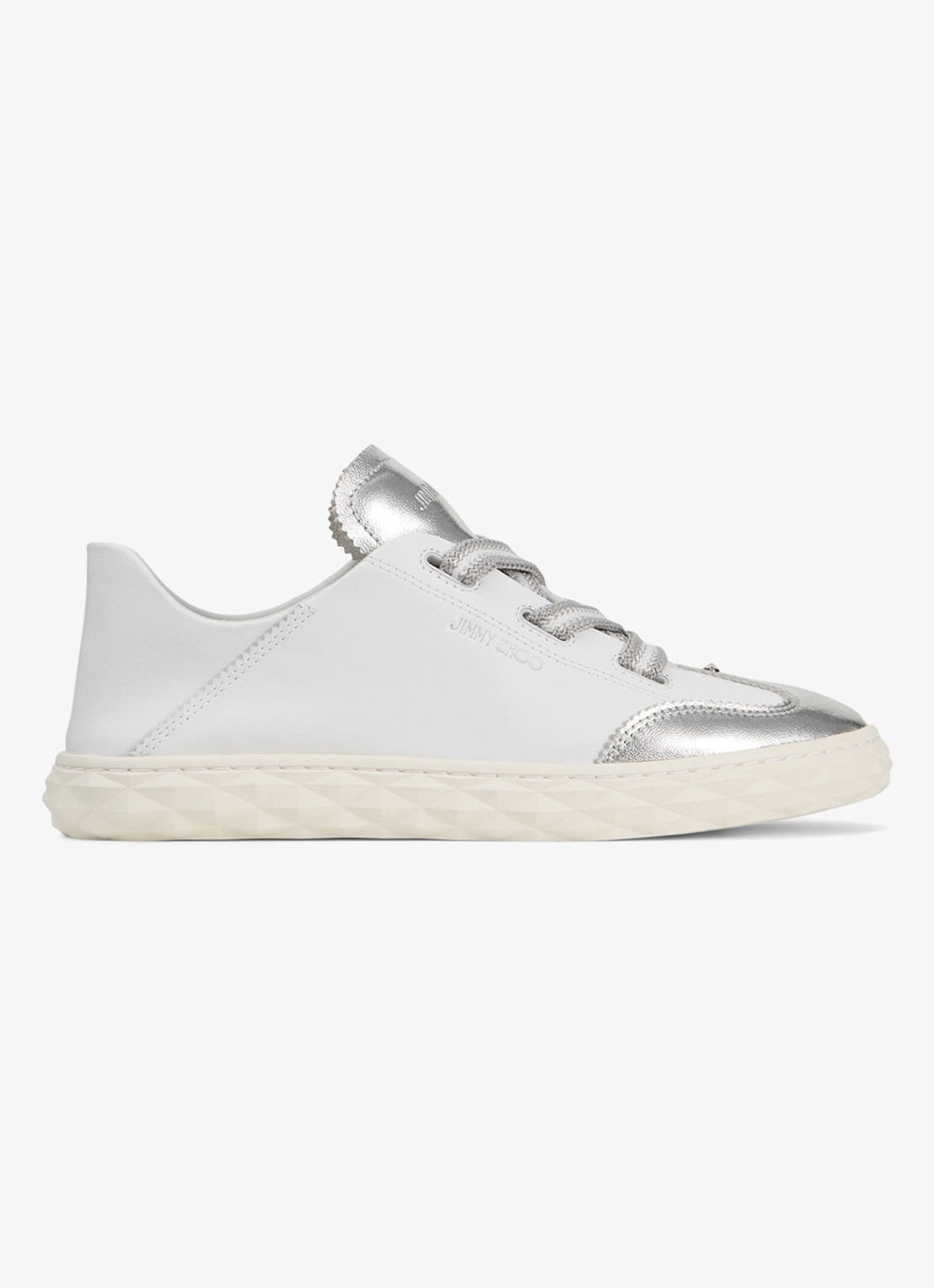 Jimmy Choo Diamond Light Flex/F sneaker van leer met metallic finish - voorkant 5 wit
