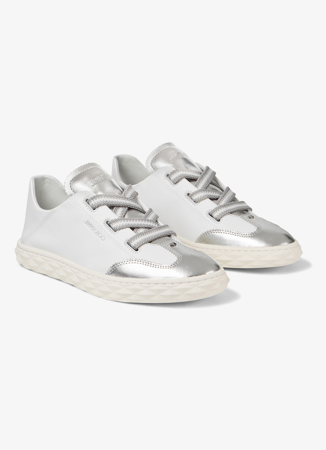 Jimmy Choo Diamond Light Flex/F sneaker van leer met metallic finish - voorkant 6 wit