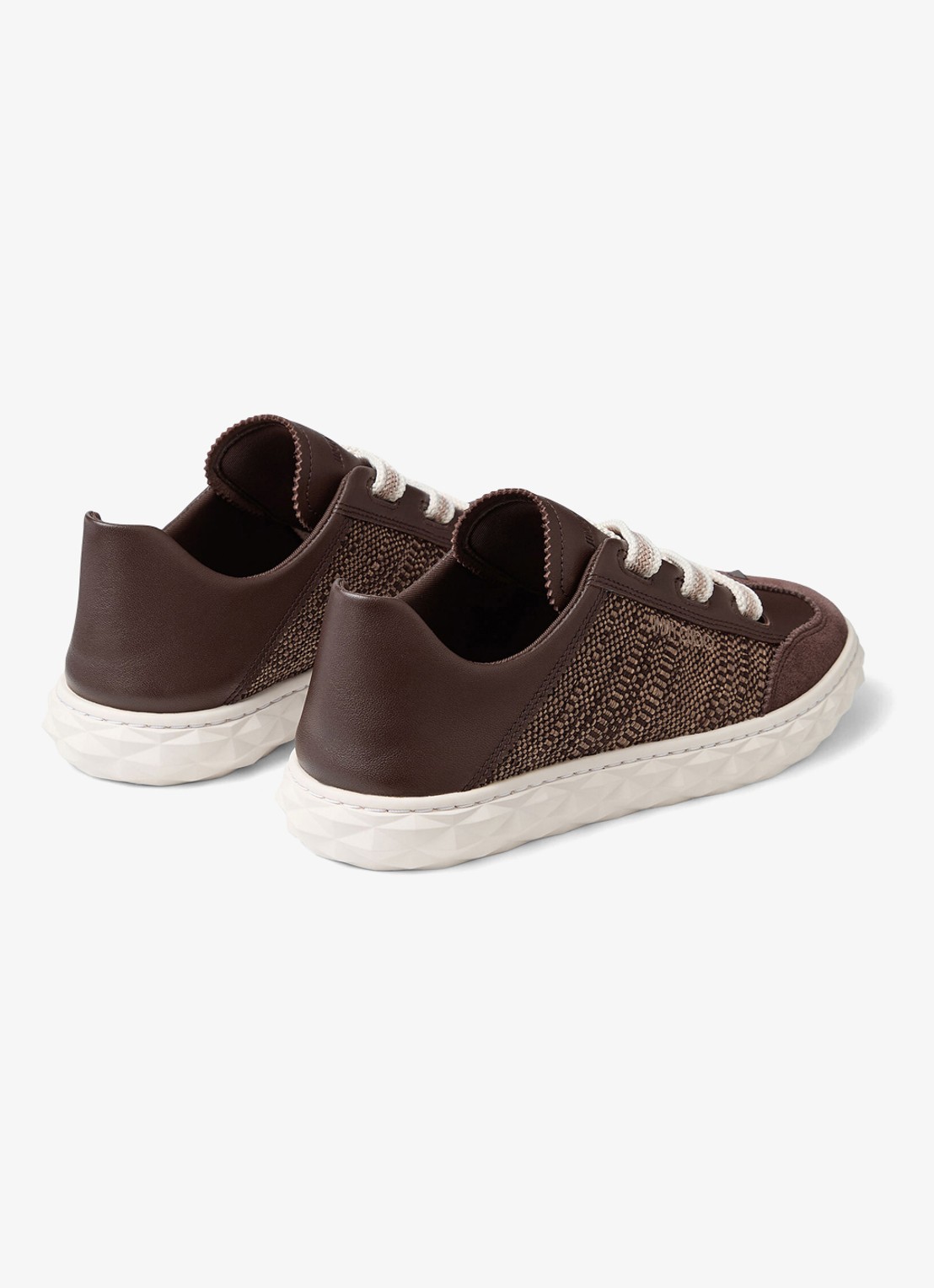 Jimmy Choo Diamond Light Flex/F sneaker van leer met raffia details - achterkant donkerbruin