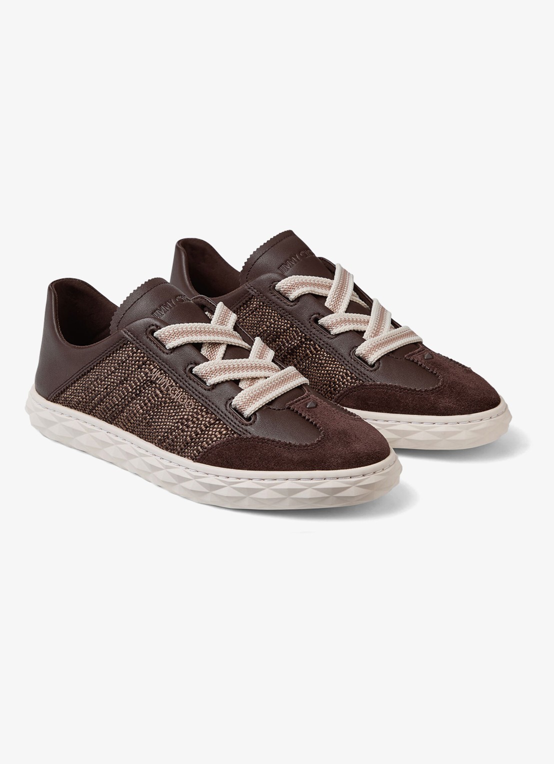 Jimmy Choo Diamond Light Flex/F sneaker van leer met raffia details - detail 2 donkerbruin