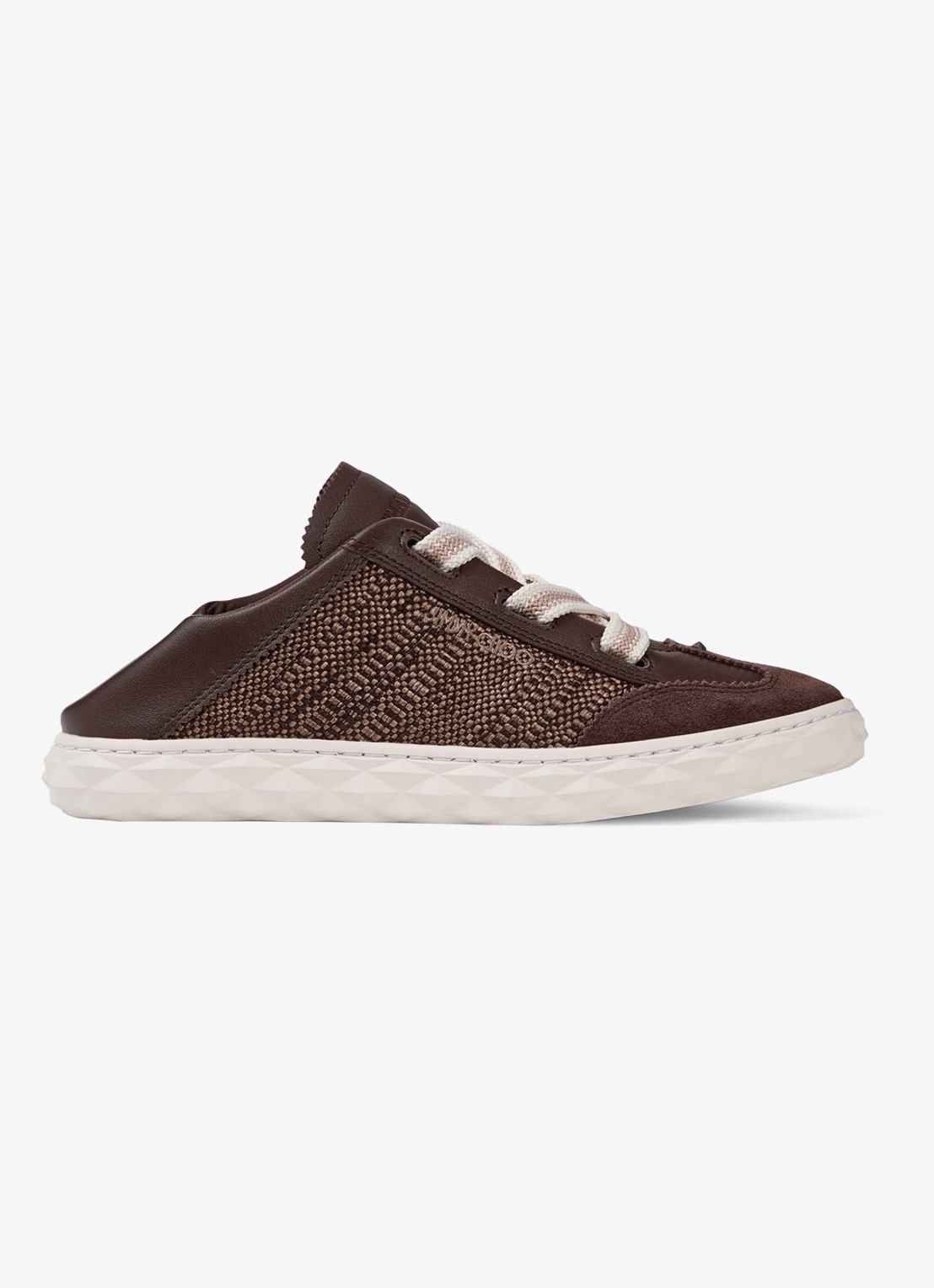 Jimmy Choo Diamond Light Flex/F sneaker van leer met raffia details - detail 3 donkerbruin