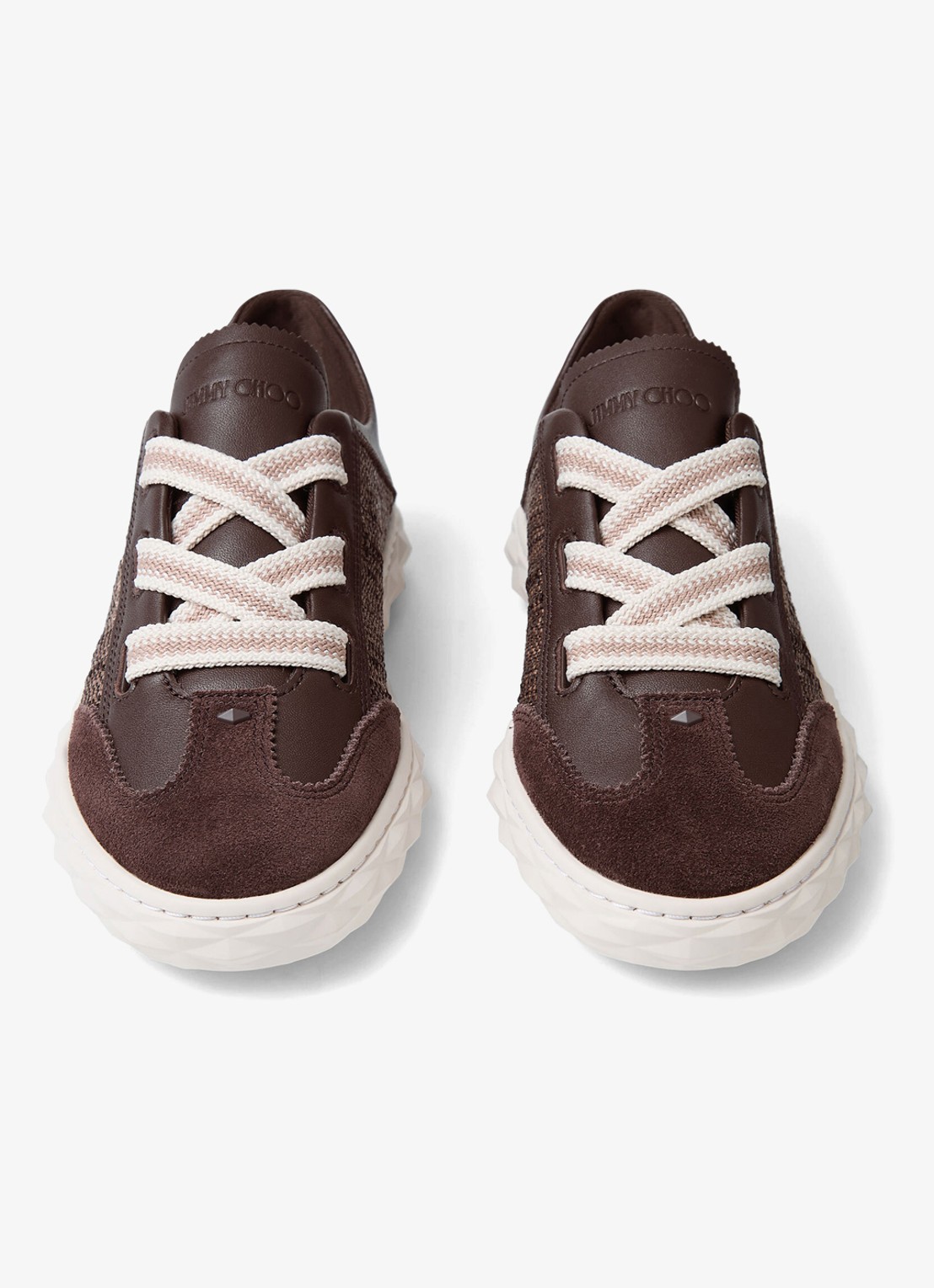 Jimmy Choo Diamond Light Flex/F sneaker van leer met raffia details - detail 4 donkerbruin