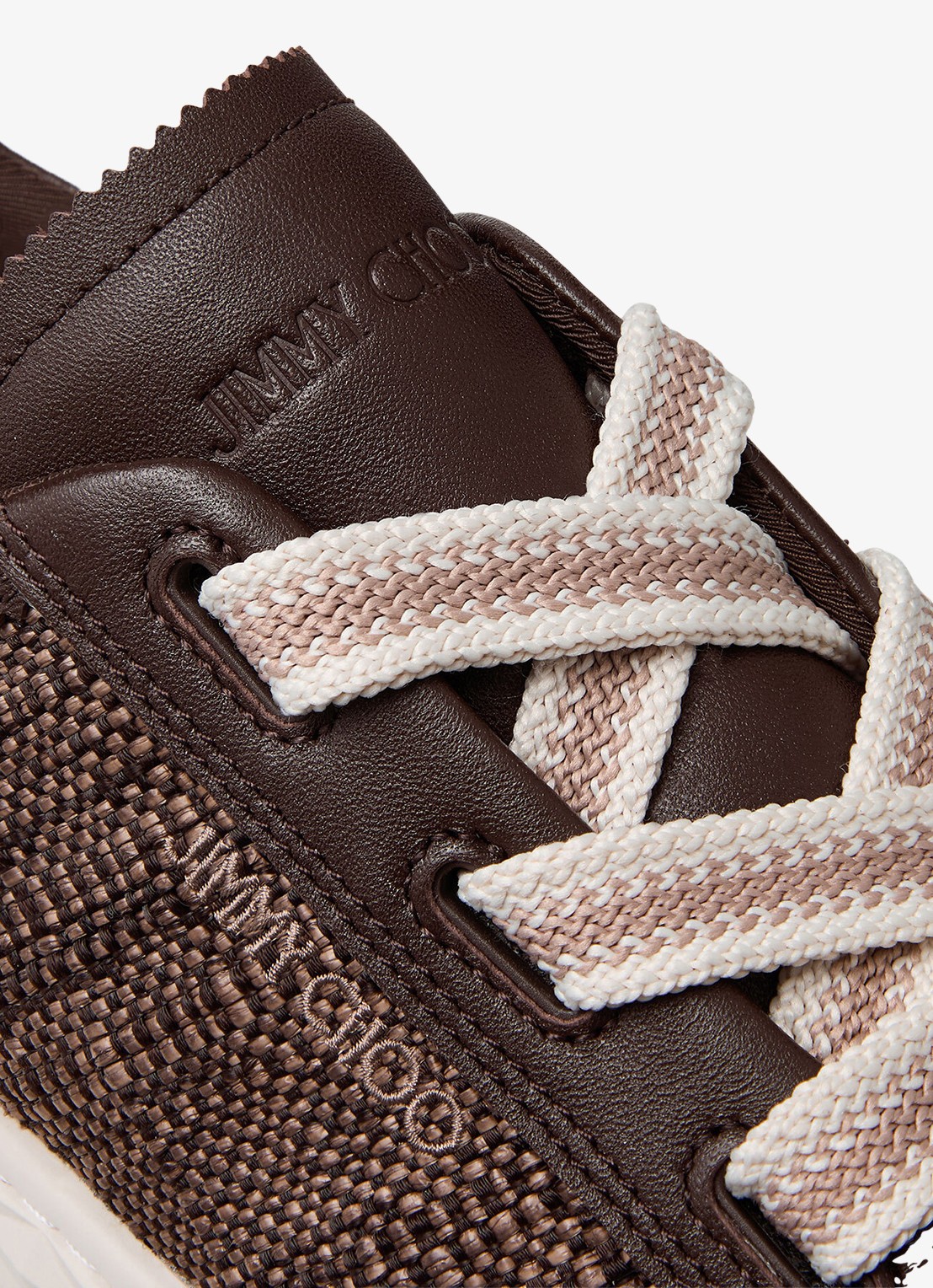 Jimmy Choo Diamond Light Flex/F sneaker van leer met raffia details - detail 5 donkerbruin
