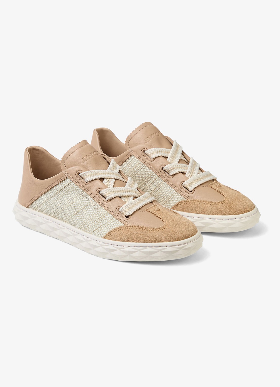 Jimmy Choo Diamond Light Flex/F sneaker van leer met raffia details - detail 3 beige