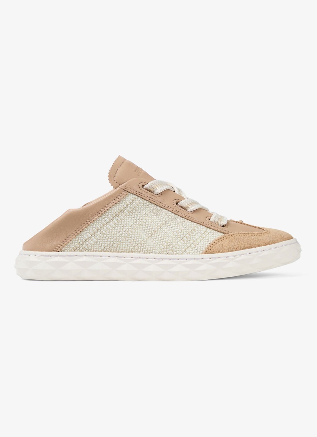 Jimmy Choo Diamond Light Flex/F sneaker van leer met raffia details - detail 4 beige