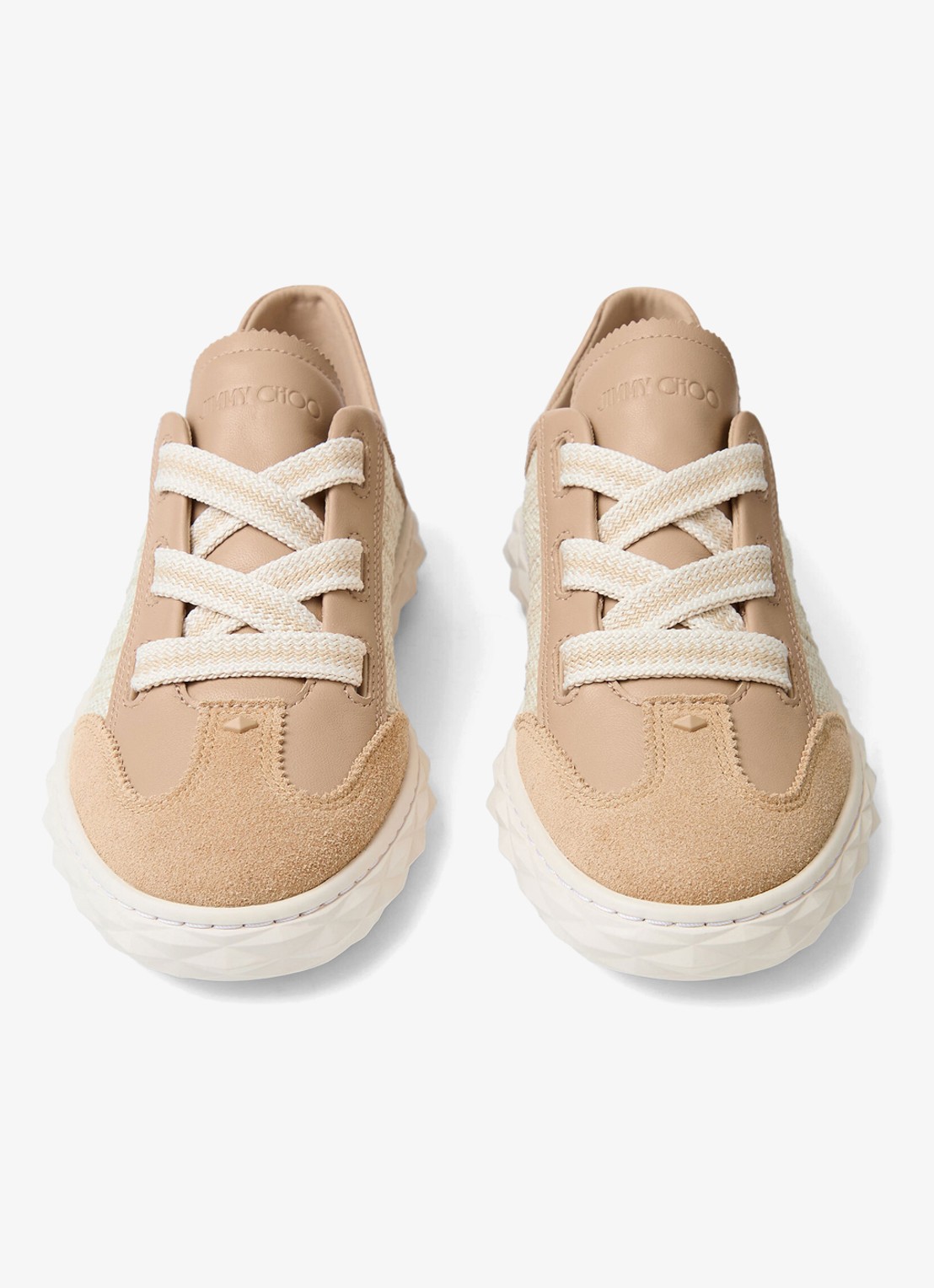 Jimmy Choo Diamond Light Flex/F sneaker van leer met raffia details - detail 5 beige