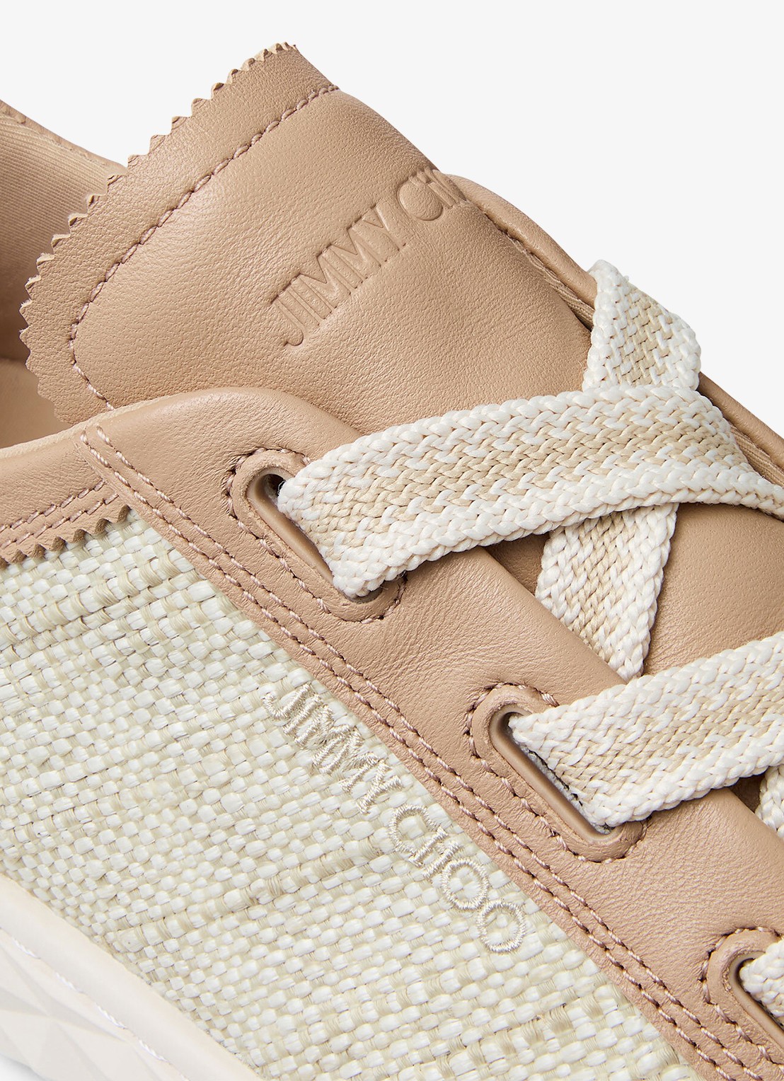 Jimmy Choo Diamond Light Flex/F sneaker van leer met raffia details - detail 6 beige