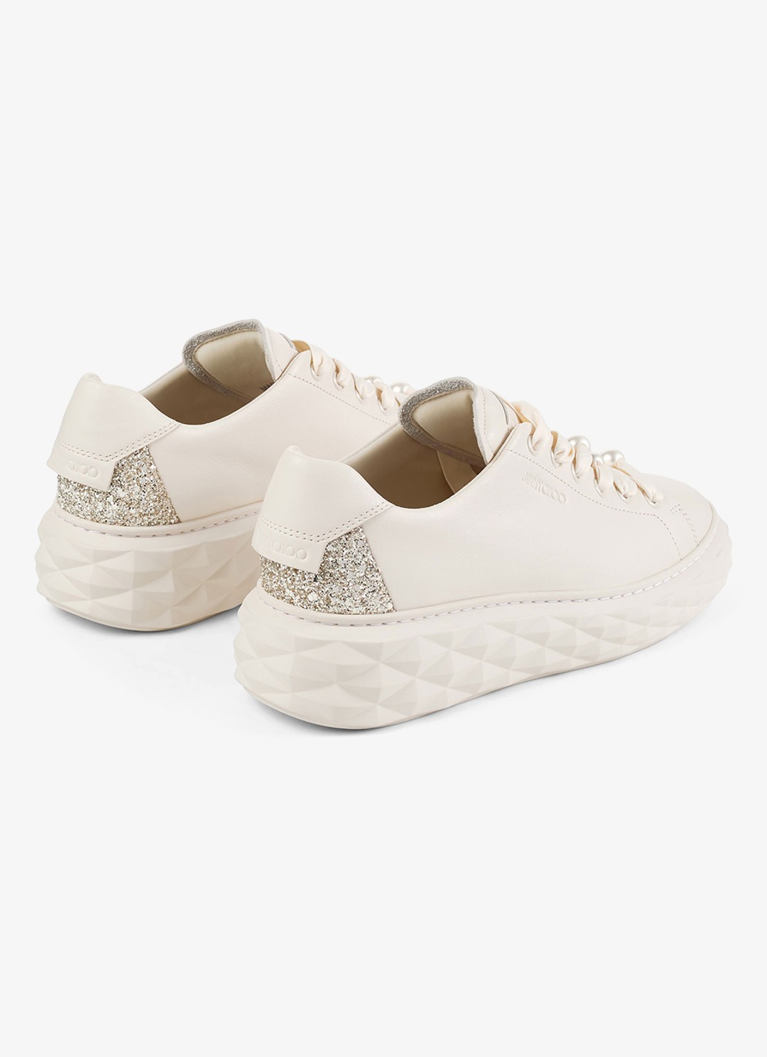 Jimmy Choo Diamond Light Maxi/F sneaker van leer met glitter - achterkant 3 gebroken wit