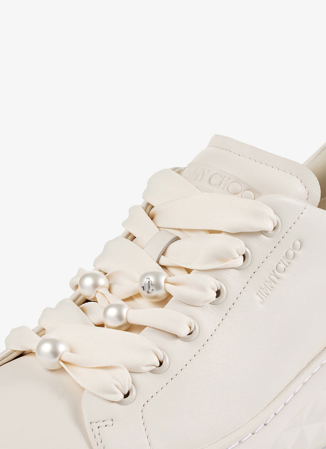 Jimmy Choo Diamond Light Maxi/F sneaker van leer met glitter - detail 5 gebroken wit