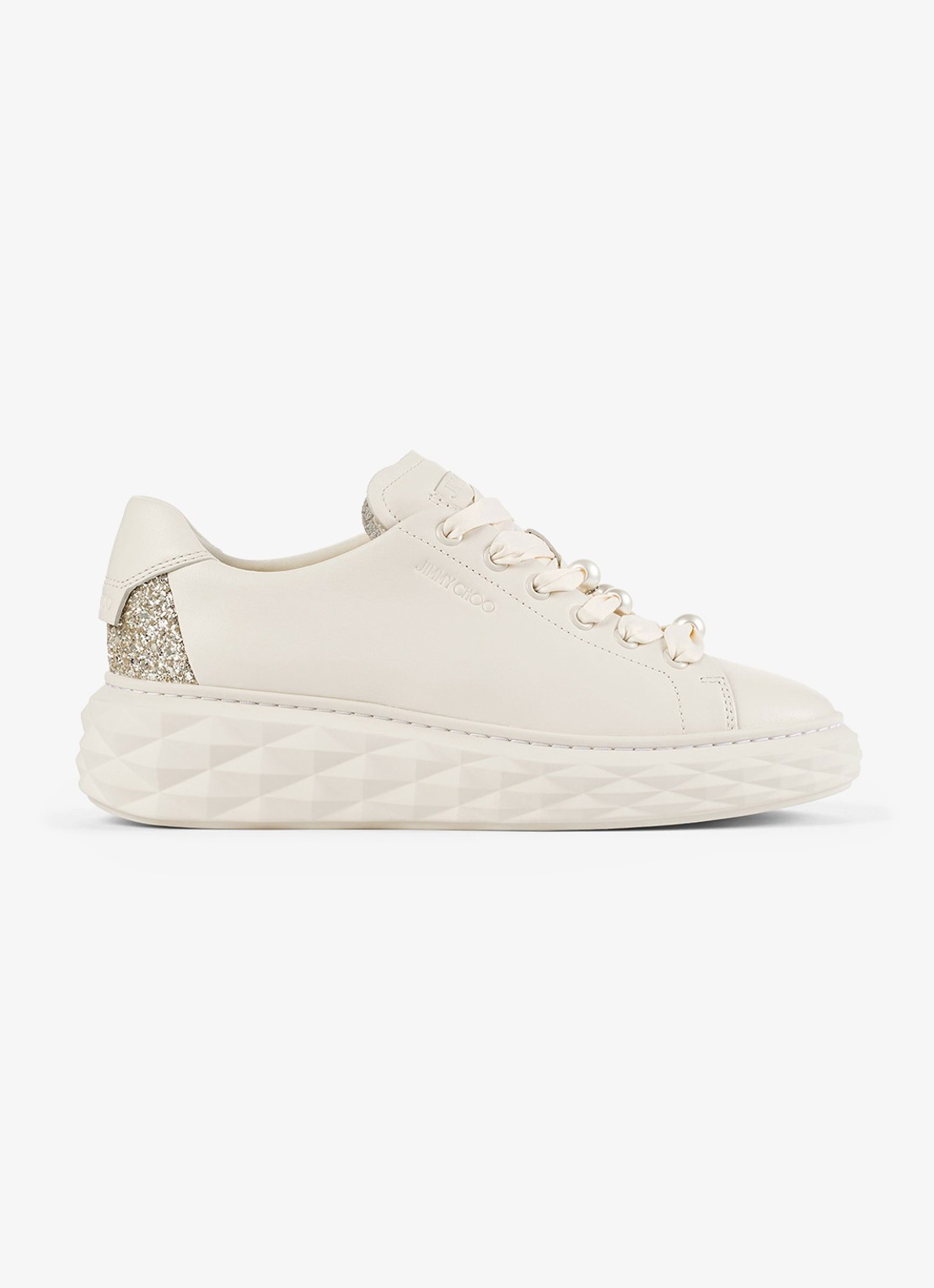 Jimmy Choo Diamond Light Maxi/F sneaker van leer met glitter - voorkant gebroken wit