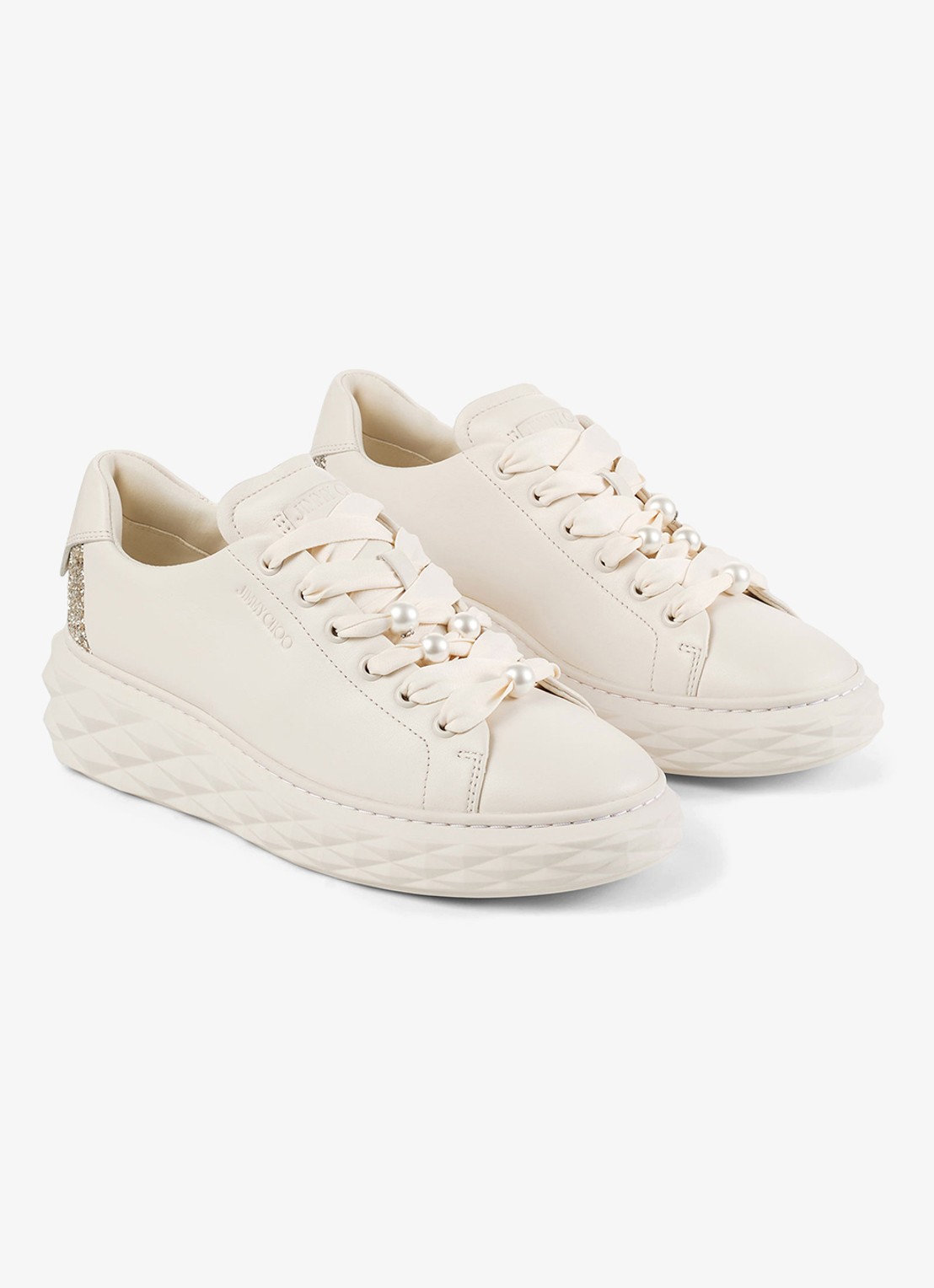 Jimmy Choo Diamond Light Maxi/F sneaker van leer met glitter - voorkant 2 gebroken wit