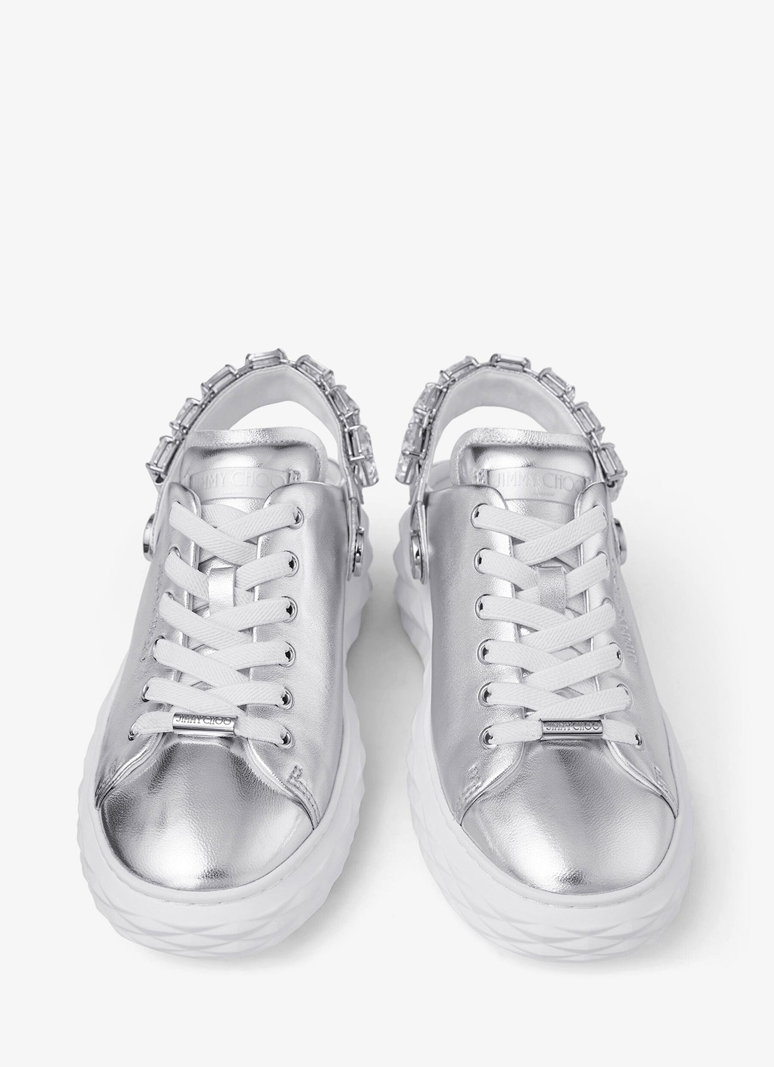 Jimmy Choo Diamond Maxi/Crystal sneaker van schapenleer met metallic finish - detail 3 zilver