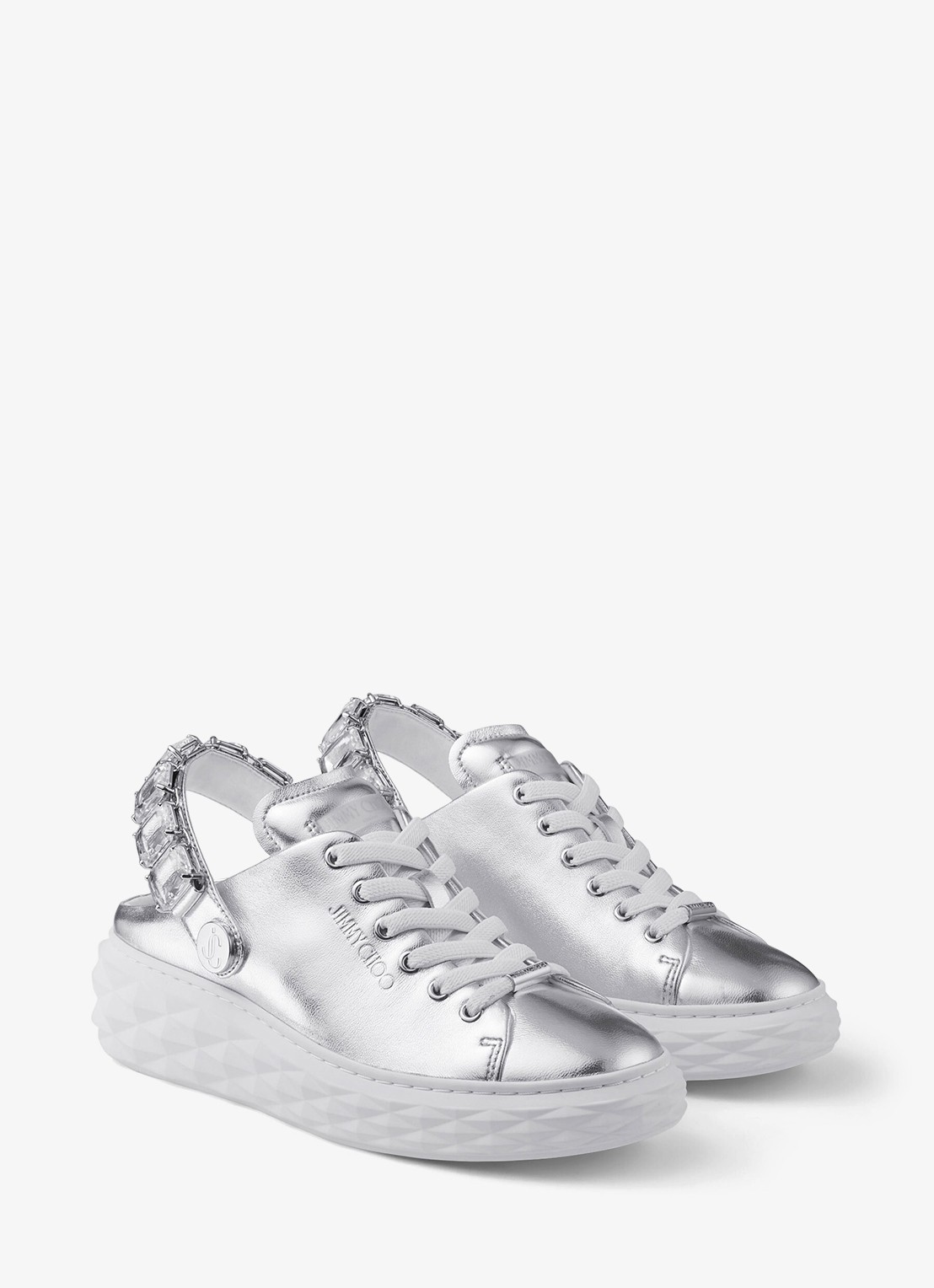Jimmy Choo Diamond Maxi/Crystal sneaker van schapenleer met metallic finish - voorkant 2 zilver