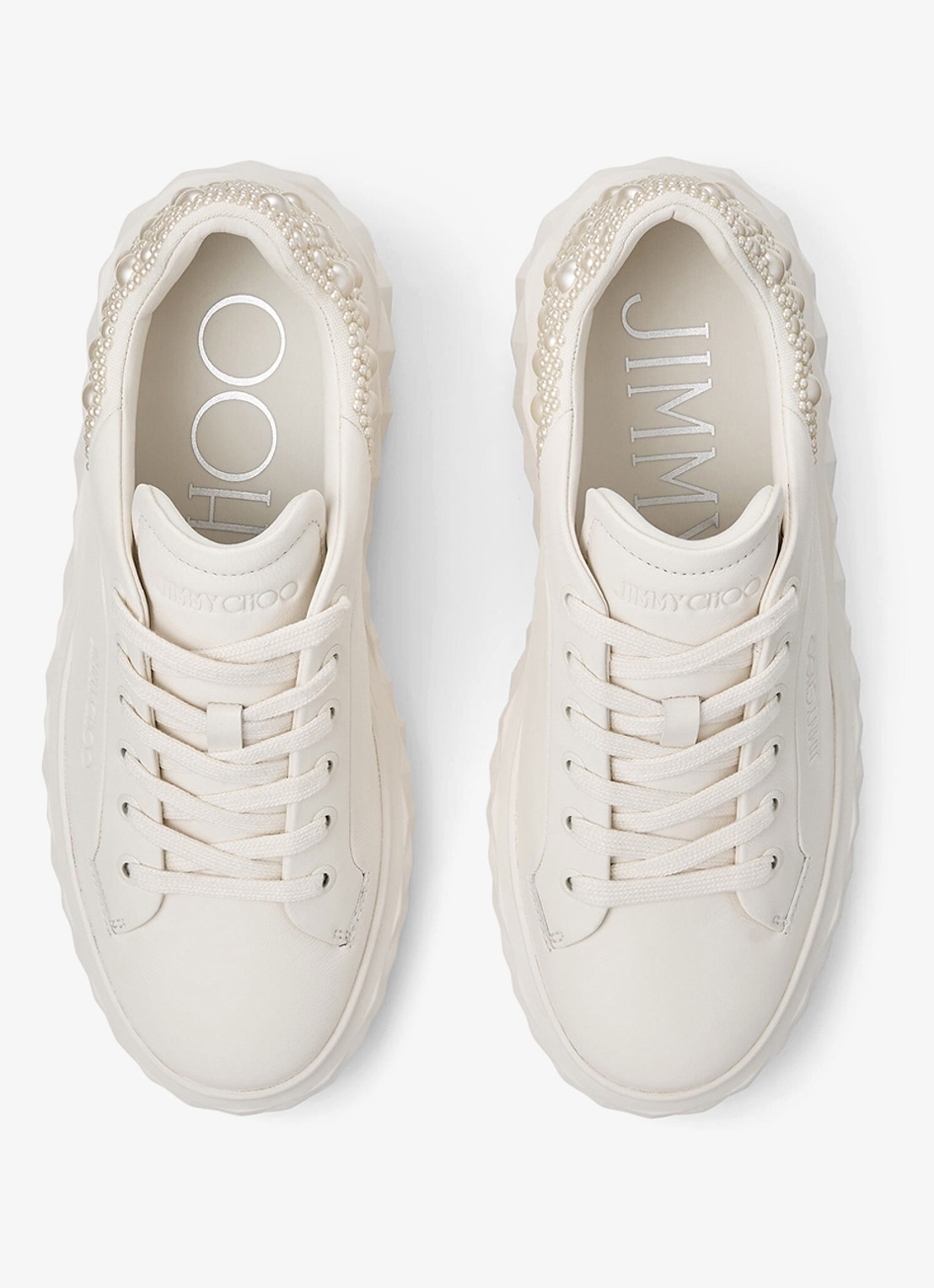 Jimmy Choo Diamond Maxi/F II sneaker van lamsleer met imitatieparels - detail 5 gebroken wit