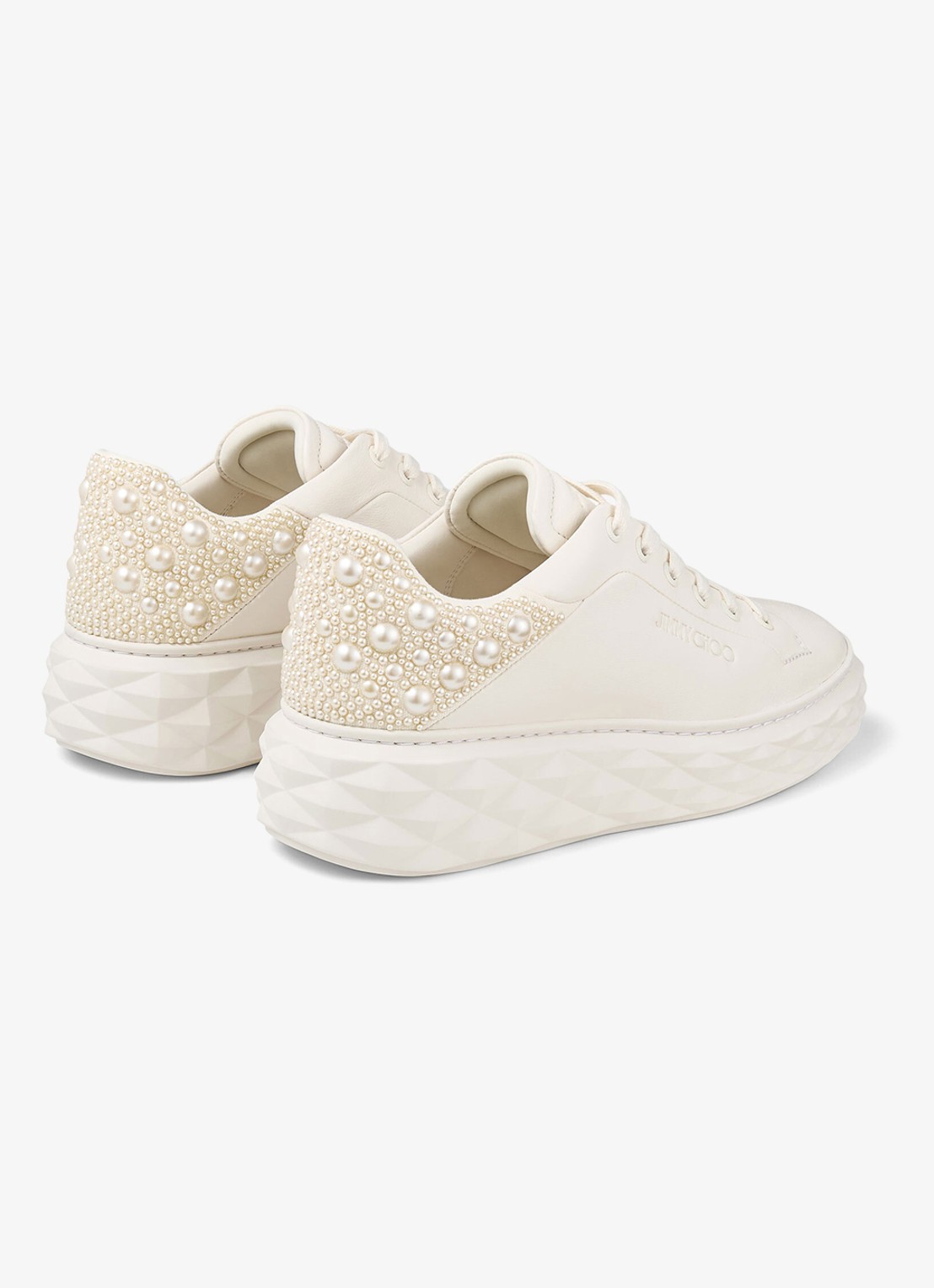 Jimmy Choo Diamond Maxi/F II sneaker van lamsleer met imitatieparels - detail 6 gebroken wit