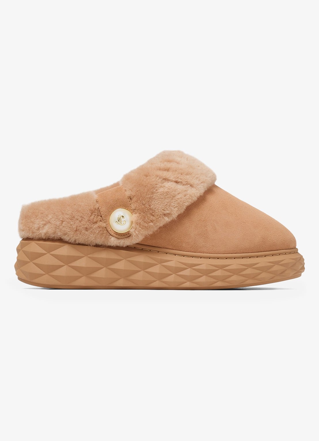 Jimmy Choo Diamond Maxi Mule/F instapper van lamssuède - voorkant 4 lichtbruin